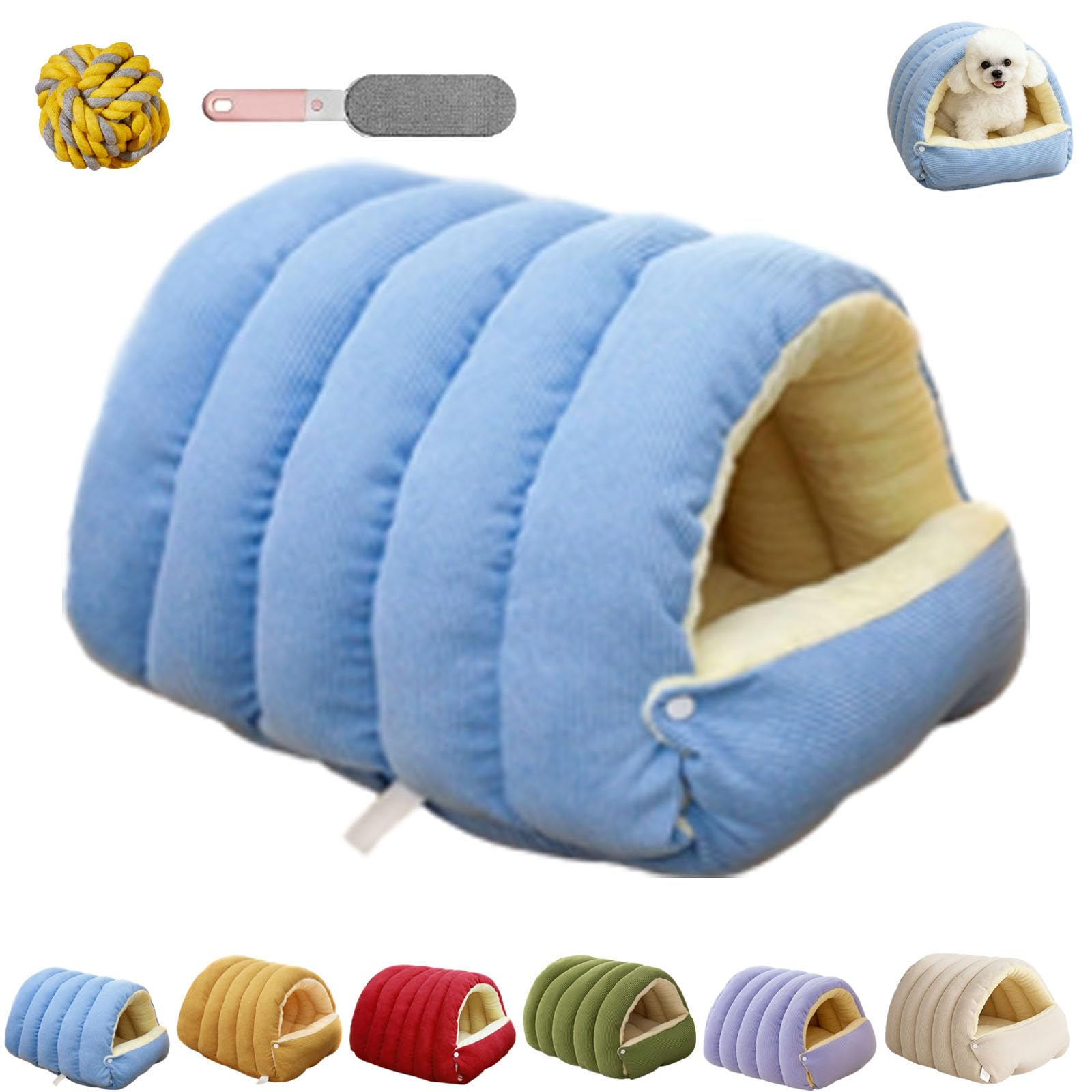 Removable and Washable Winter Closed-Off Cat Bed, Cozy Monster Cat Bed, Soft Plush Pet Nest Warm, Cats House Tent Beds in Indoor for Cats, Kittens And Small Dogs (Blue, L - 57 * 37 * 28cm)