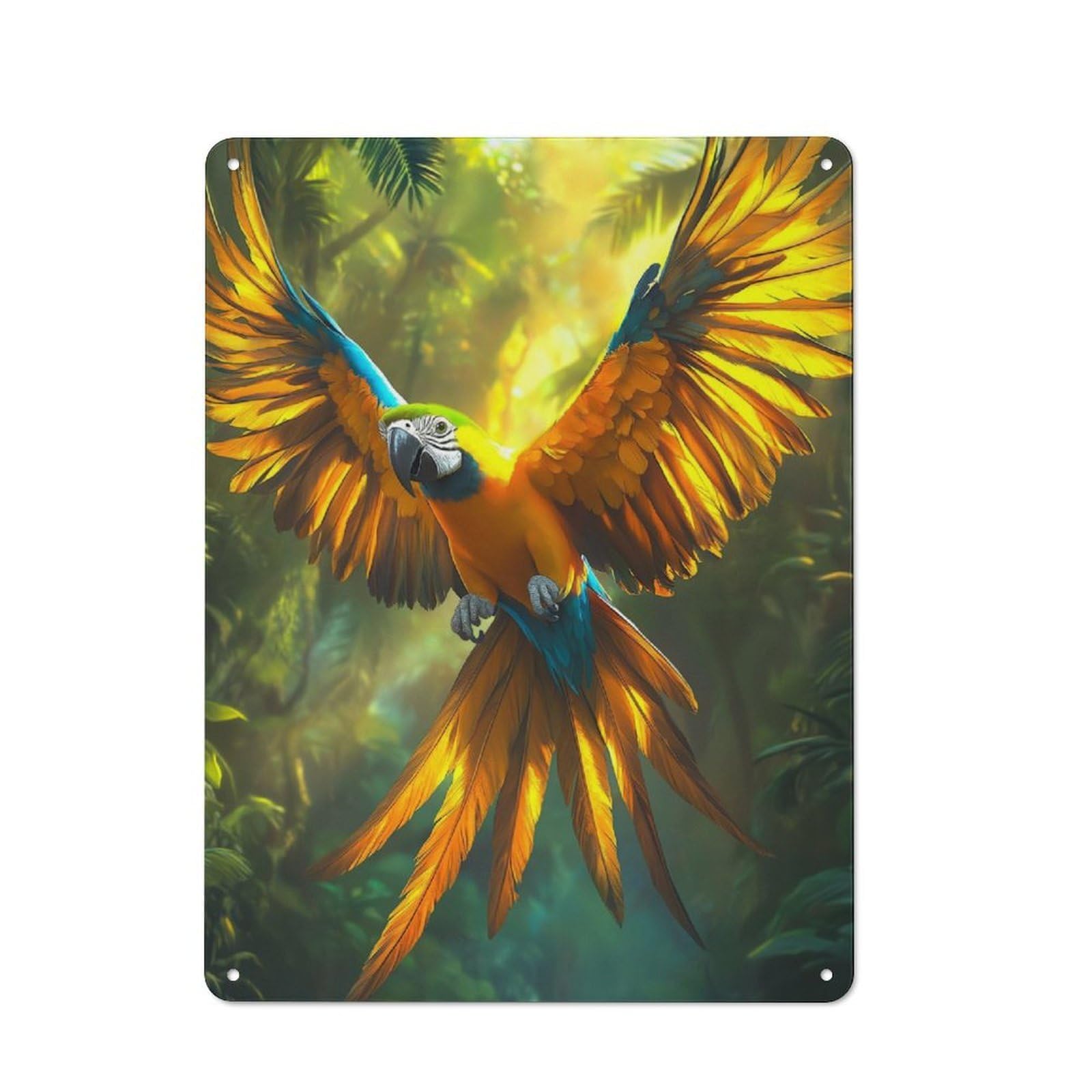 Junmoney Tropical Majestic Macaw In Rainforest Retro Metal Plaque 40X30cm For Garage Or Workshop, Housewarming Wall Decor For People Furnishing Garage And Workshop