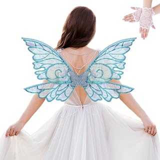 Fairy Wings Adult Women Girls - Butterfly Wings with Lace Gloves Set, Halloween Cosplay Costume Dress Up Accessories