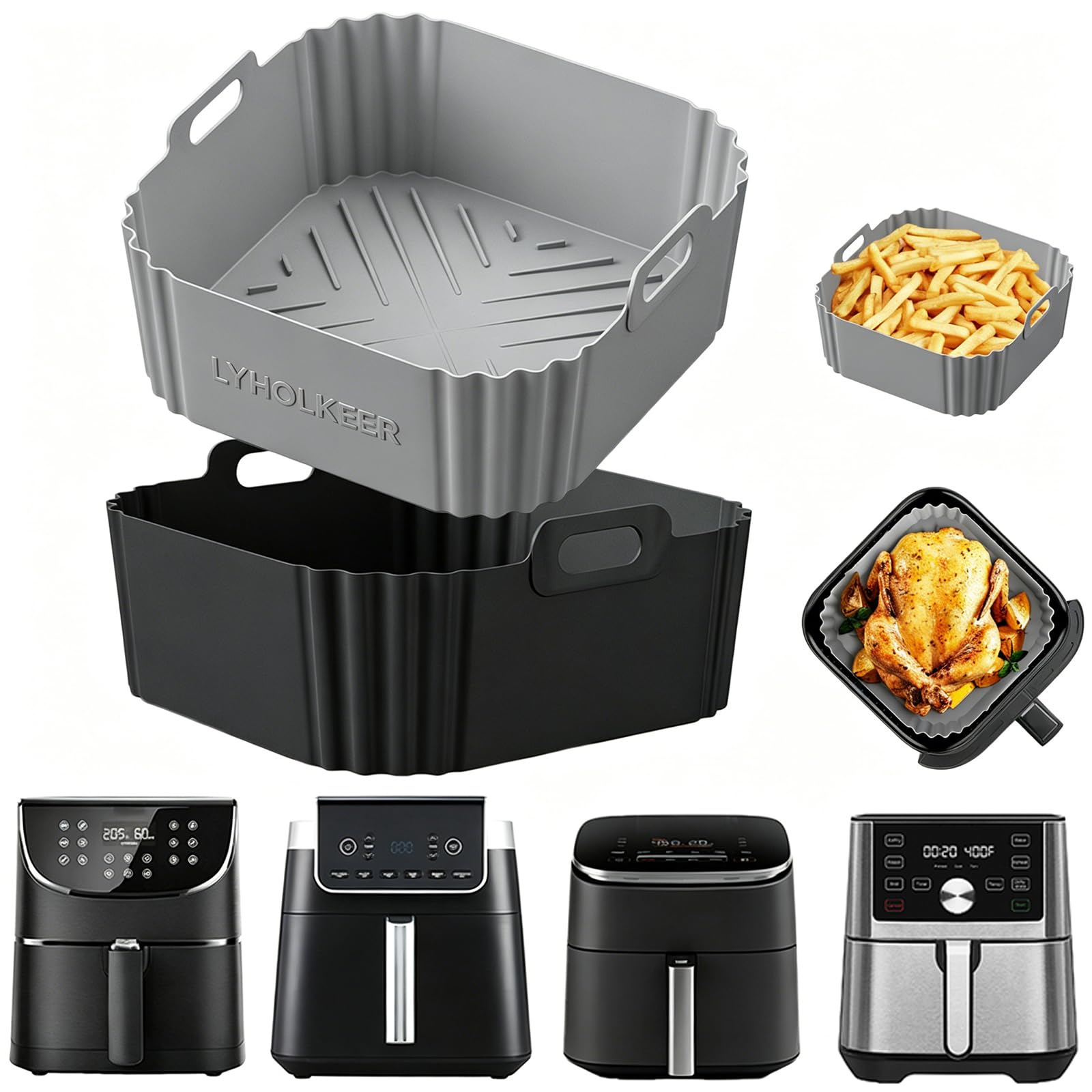 2 Unidades Moldes Silicona Freidora de Aire, Compatibles con Cecotec 5,5L/6,5L, COSORI 5,7L/6L, Ninja AF180EU 6,2L, Accesorios Air Fryer Reutilizables, Sin BPA, Moldes Air Fryer Resistentes al Calor