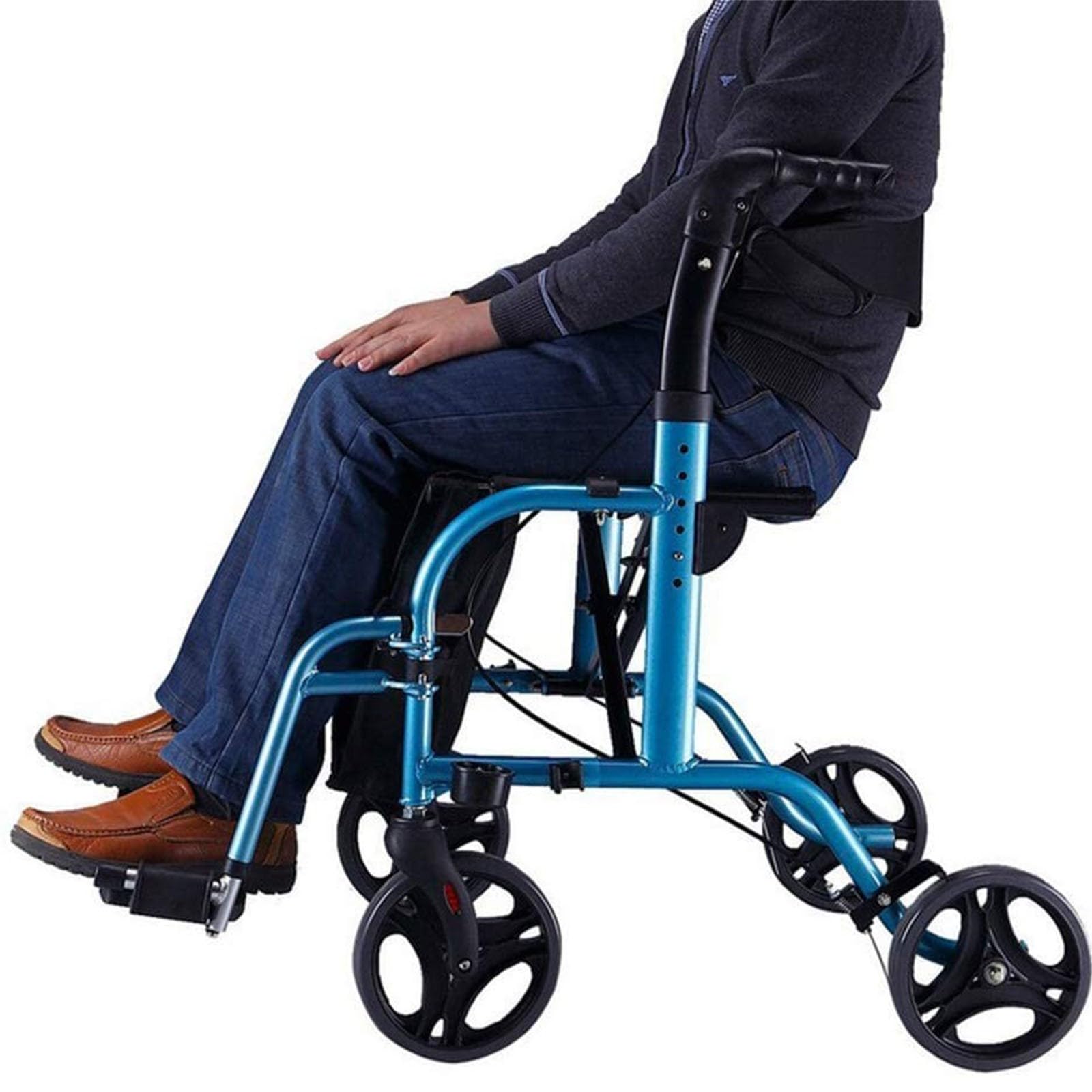 Andador para Ancianos, Andador Plegable con Asiento, Andador con Frenos por Presión, Aluminio, Ligero, con Asiento Y 4 Ruedas Materiales De Primera Calidad Peso Máximo Soportado 300 LB
