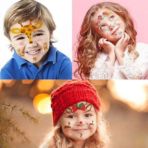 Miniatura 5 de Juego de calcomanías de tatuaje de cara temporal de animales para niños y adultos, transferencia de agua, mariposa, panda, ciervo, jirafa, festival,