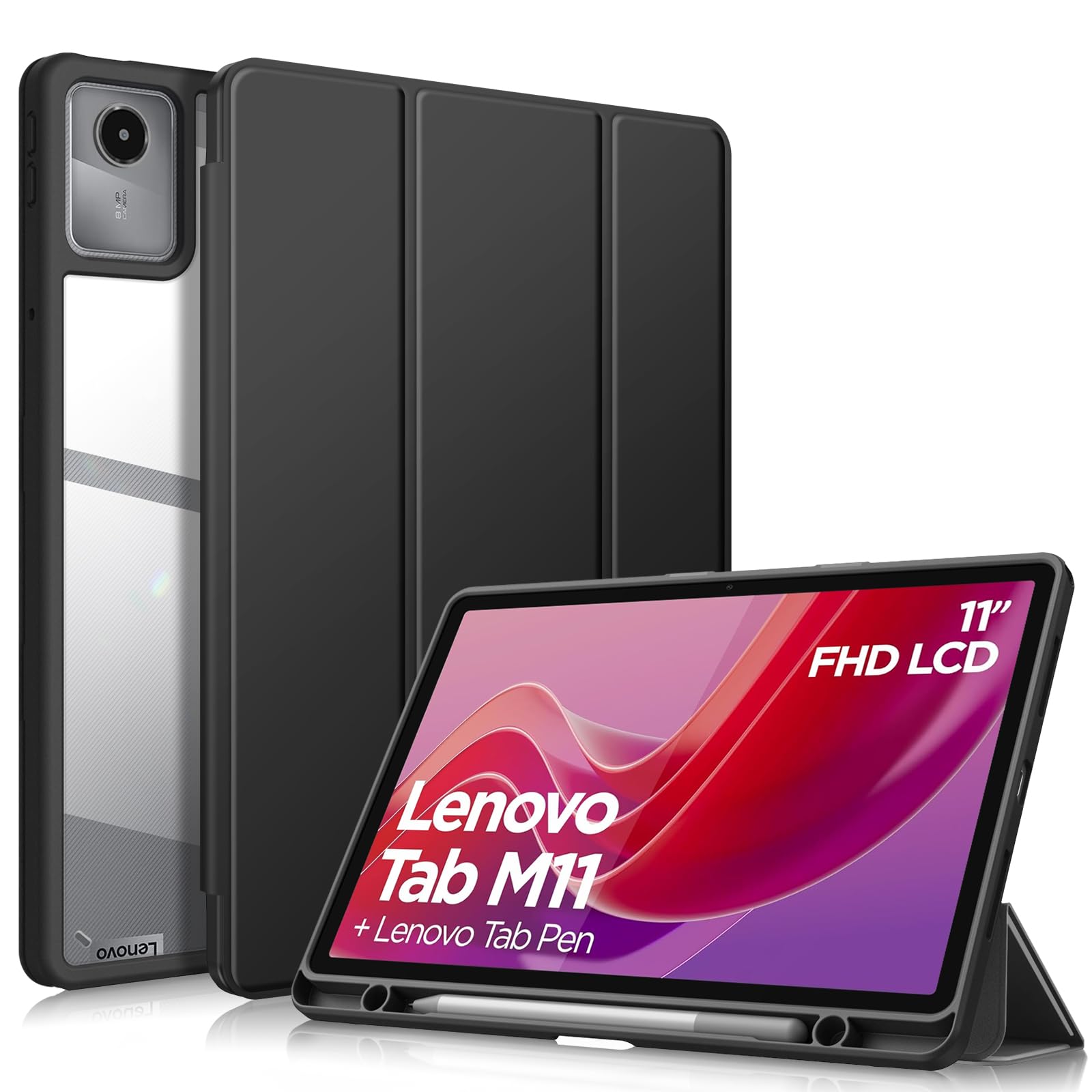 Fintie Hybrid Slim Case for Lenovo Tab M11 (2023) TB-330FU /Lenovo Tab K11 LTE 2024 TB-330XU, Shockproof Cover with Clear Transparent Back Shell with