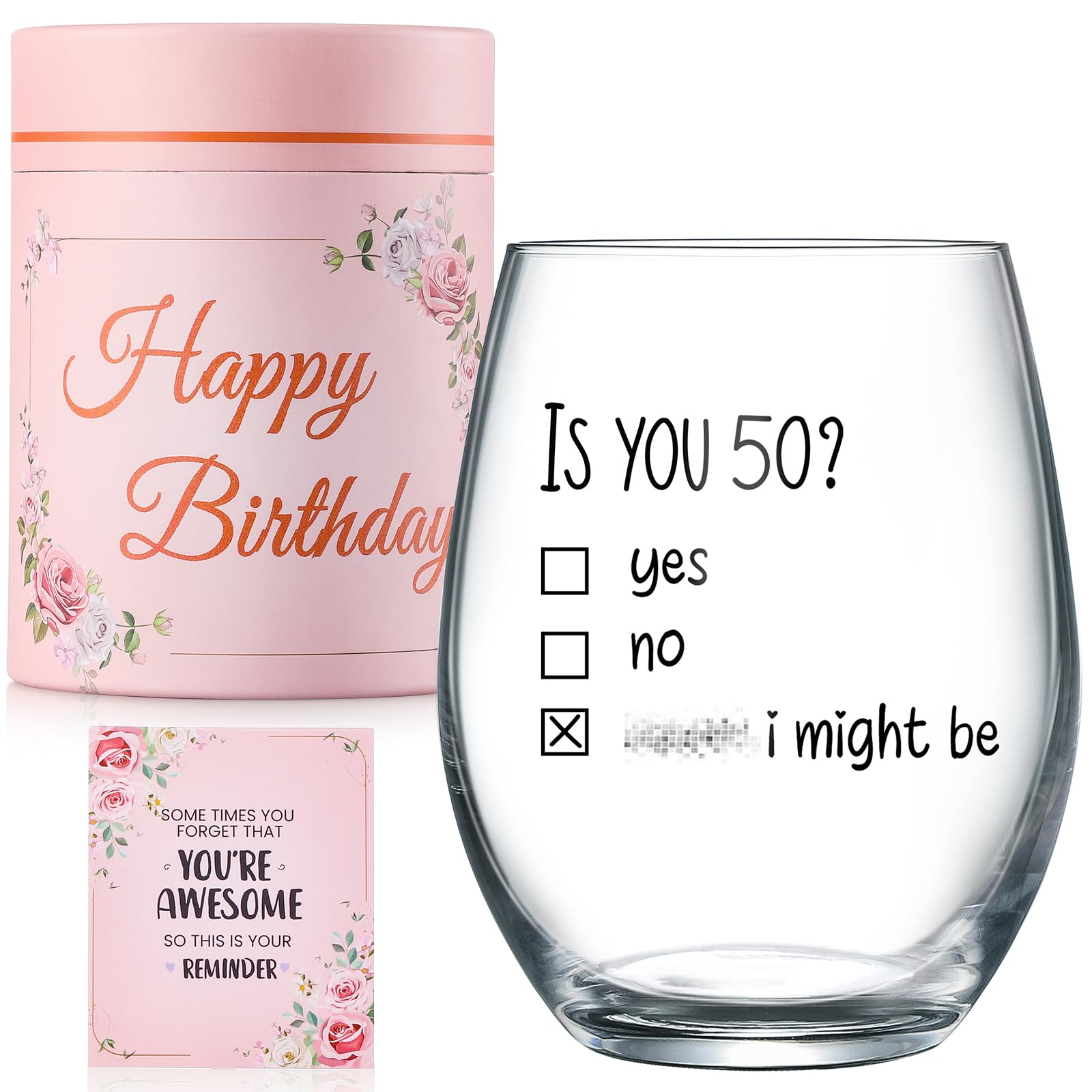 50th Birthday Gifts for Her Wine Glass with Delicate Gift Box & Card - Funny 50th Birthday Gift Idea for Women- 50th Birthday Party Decorations Supplies - 50 Years Old Gift Idea for Female, Friends