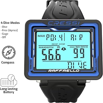 CRESSI Raffaello Diving Computer with Large Rectangular High Contrast Screen for Maximum Data Readability, One Size Unisex