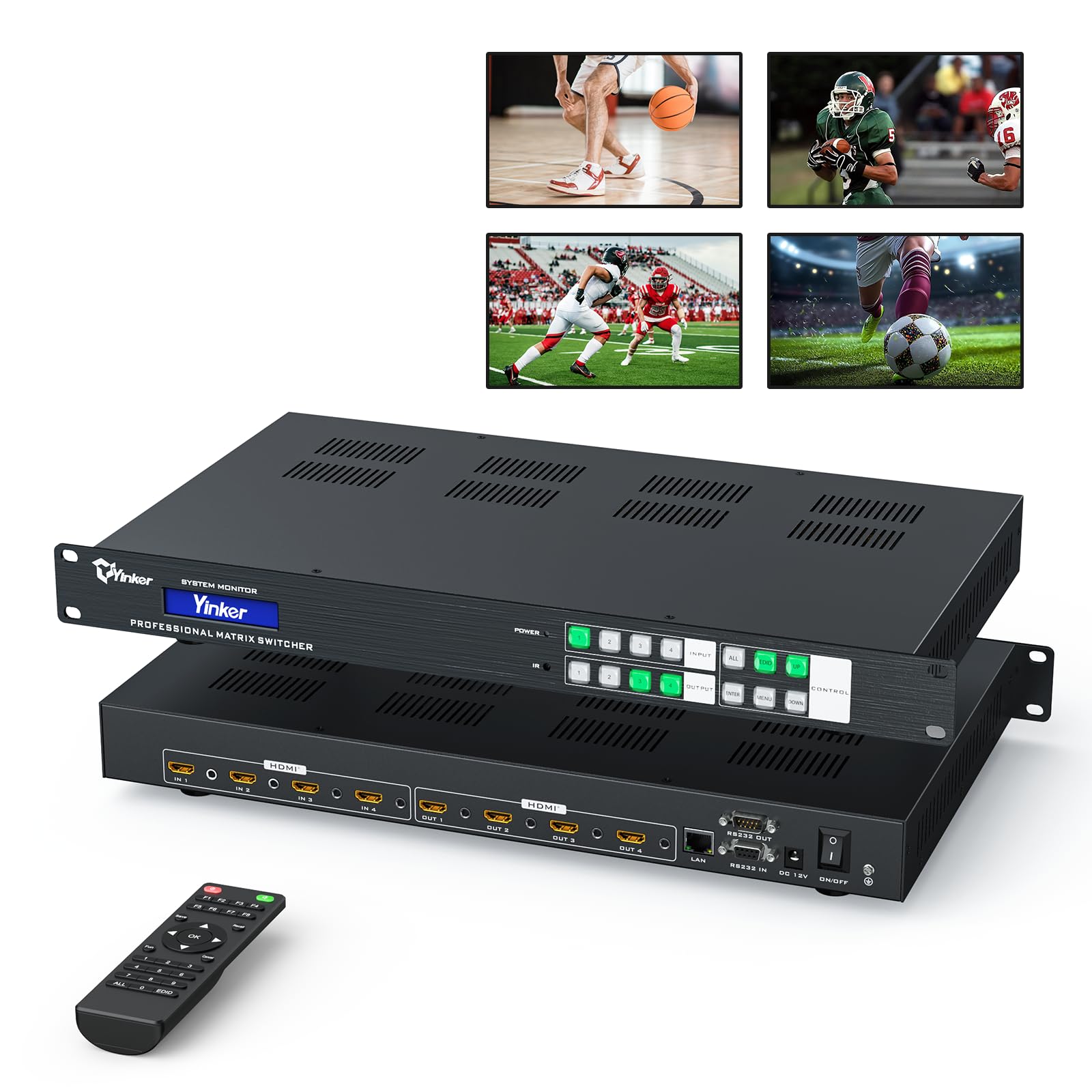 Matrix HDMI 8K 4x4 w/Web GUI, HDMI 2.1 Matrix Switcher Splitter 8K @ 60Hz 4K @120Hz, matrice video 1U montaggio su rack con Smart EDID, Audio Embed & De-Embed, Controllo APP