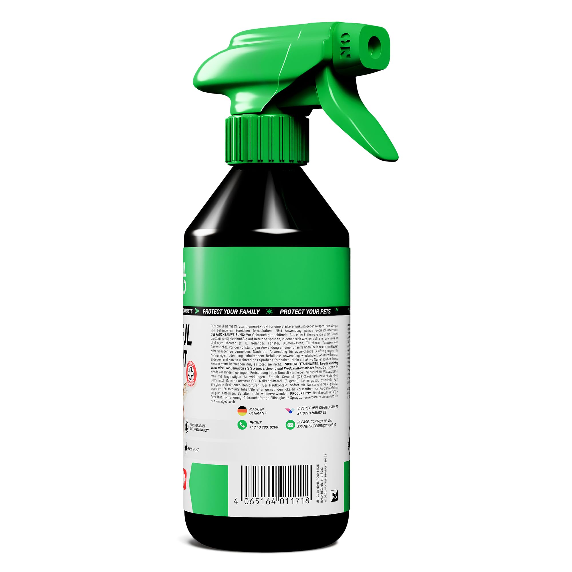 RepellShield® Spray Repelente Avispas Exterior e Interior - 500 ml - Antiavispas con Citronela y Geraniol - Seguro para Niños, Mascotas y Plantas - Protección para Jardín, Piscina, Terraza y Balcón
