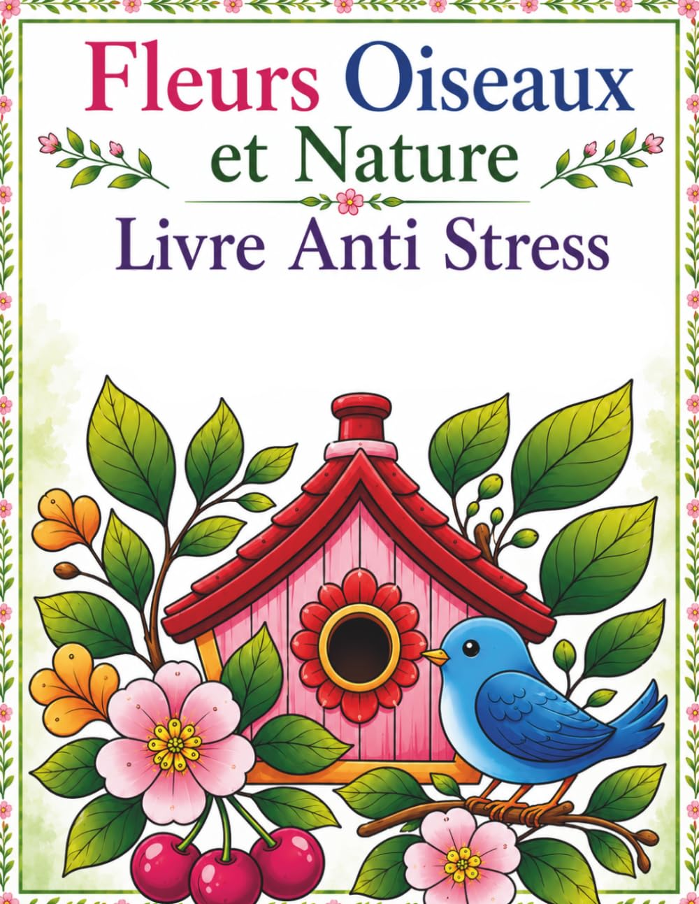 Livre de Coloriage Anti Stress Fleurs Oiseaux et Nature: Magnifiques fleurs, oiseaux mignons et scènes nature apaisantes pour la relaxation, la créativité et le soulagement du stress