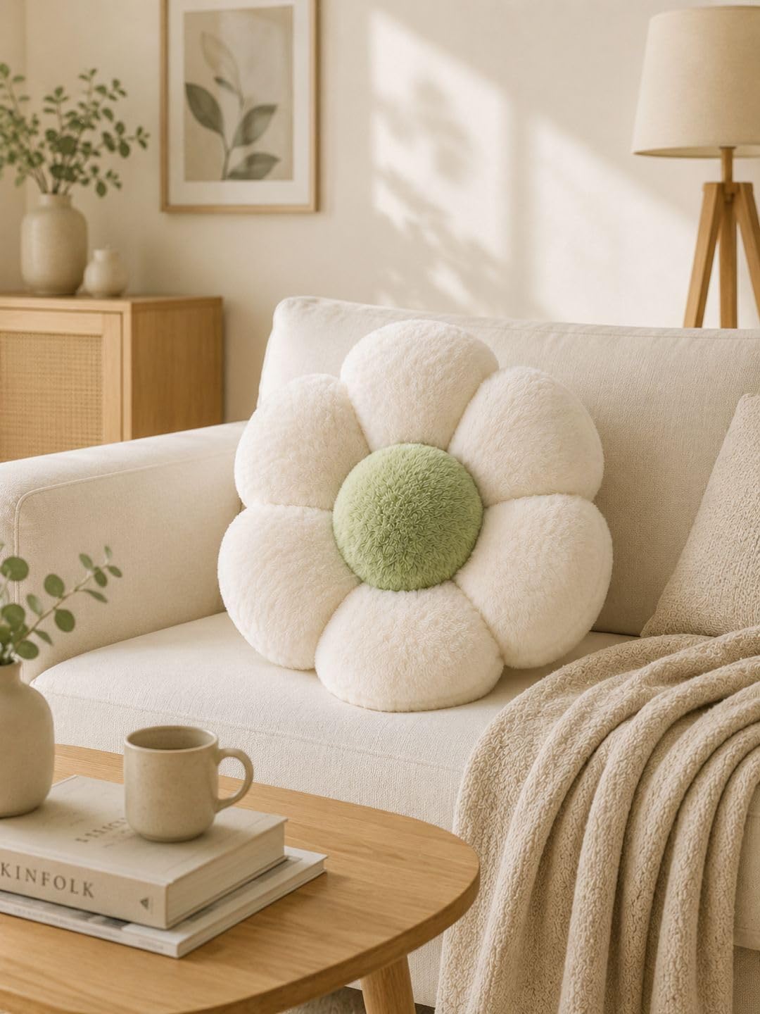 Daisy Flower Shaped Plush Cushion Soft Decorative Throw Off White Pillow for Sofa Bed Living Room Decor-picture-13