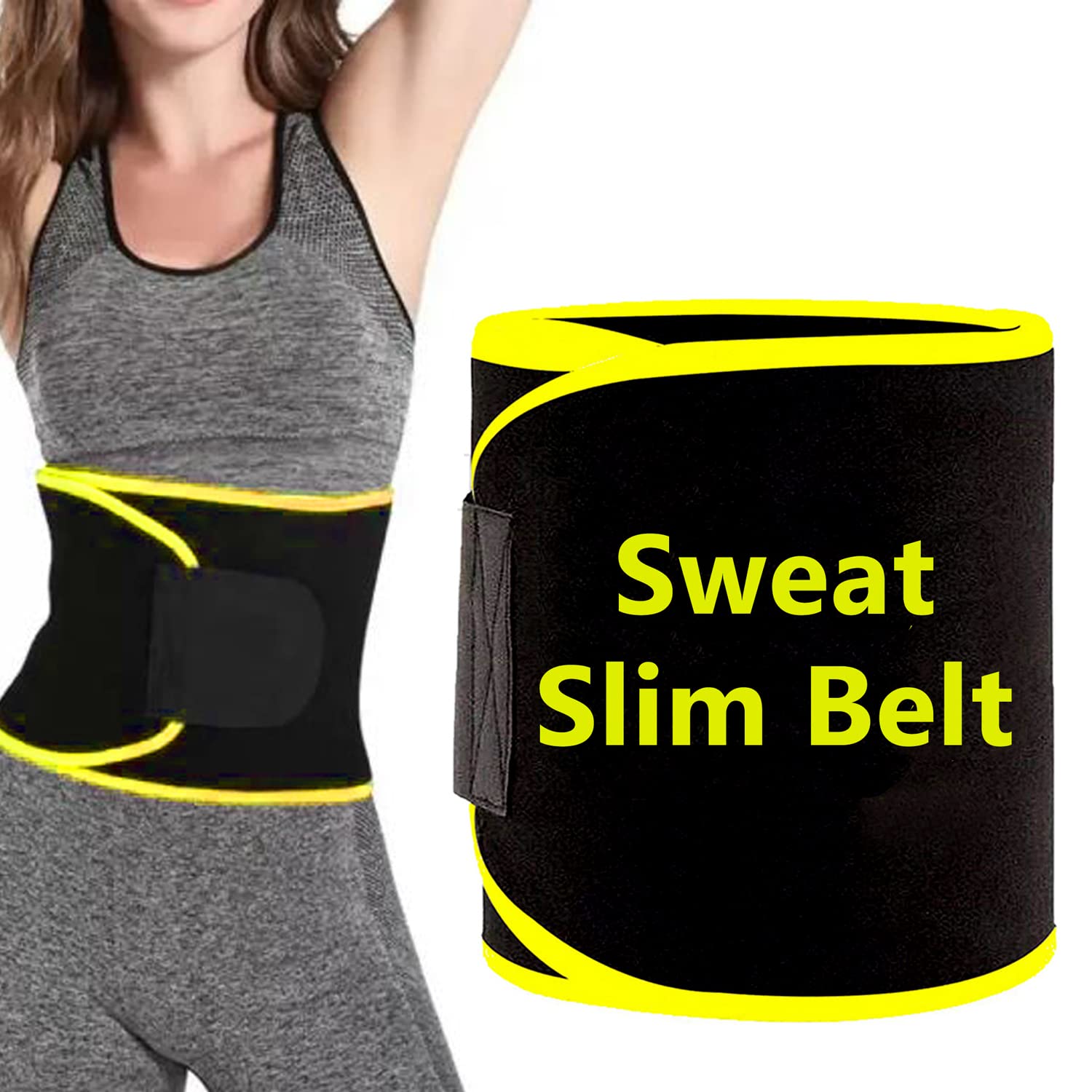 bqh Weight Loss Hot Slimming Belt for Men, Women Belly Sweat Slim Belt Neoprene Fat Burning Sauna Waist Trainer Healthy Sweat, Weight Loss, Lower Back Posture Black-picture-40