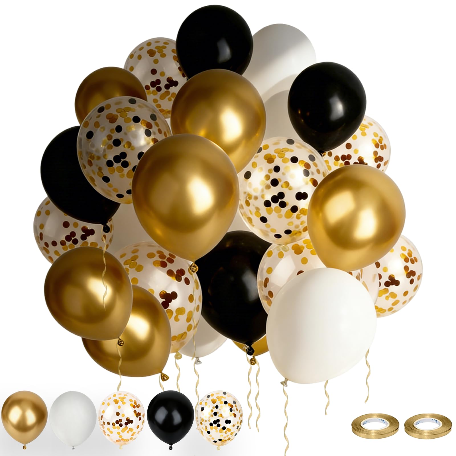 Black Gold Confetti Balloons 50 Pack - 12 Inch Metallic Gold...