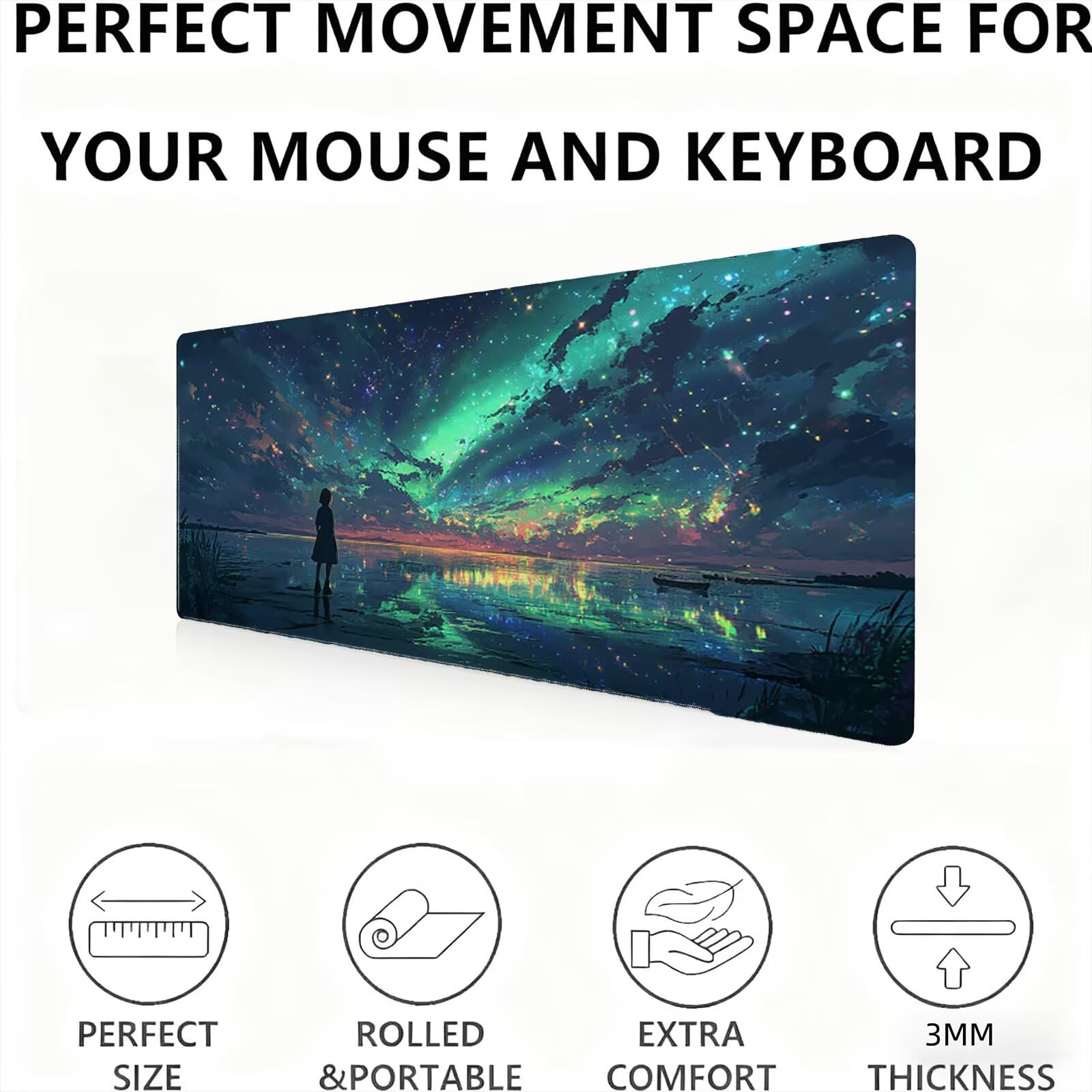 Podkładka pod mysz nad jeziorem/snem XXL 1200 x 600 mm duża podkładka pod mysz szyte krawędzie wodoodporna antypoślizgowa duże rozszerzone akcesoria biurowe do komputera, przenośny poprawia precyzję i