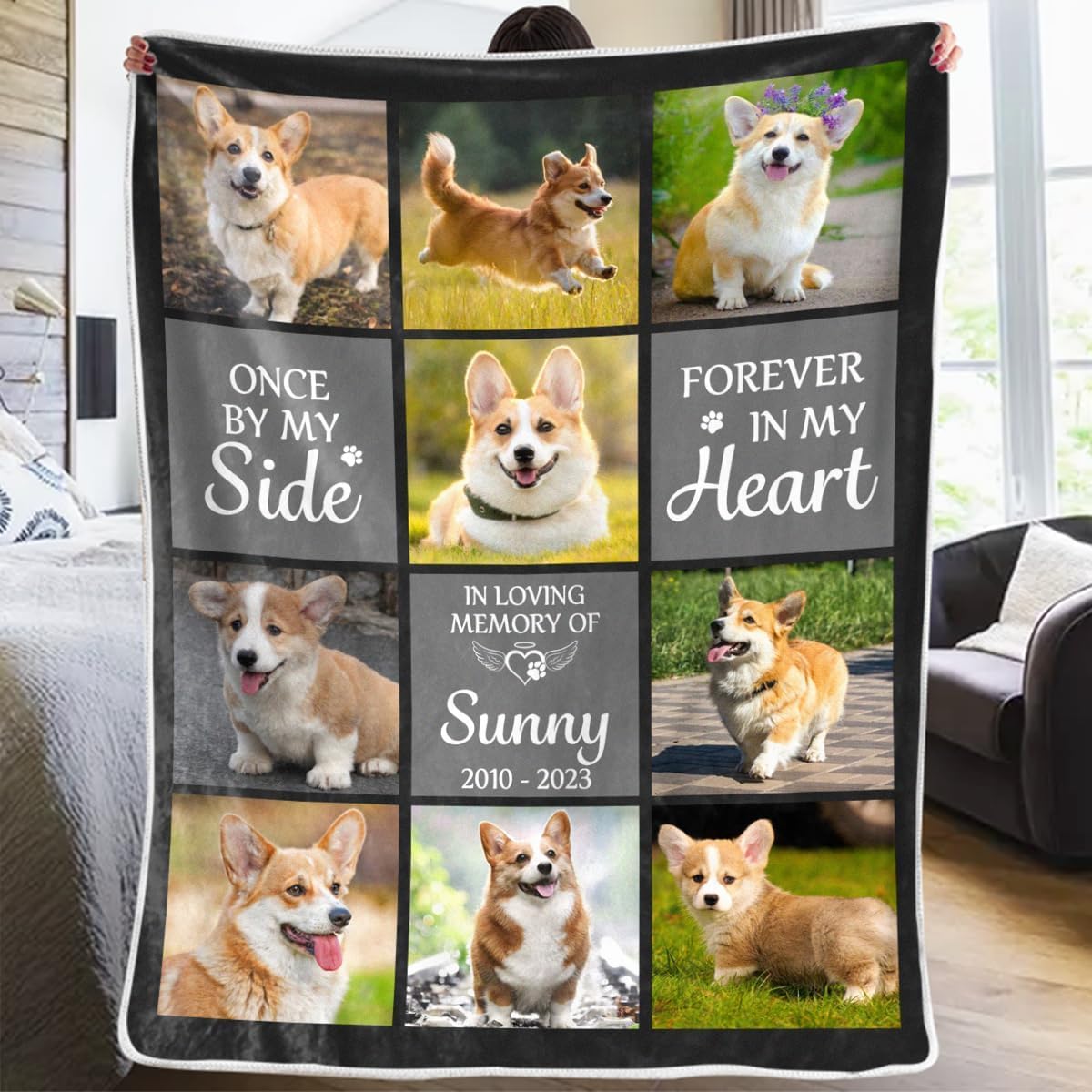 Forever in My Heart Personalised Picture Blanket, Dog Memorial Throw, Photo Blanket, Sympathy Gift for Loss of Pet
