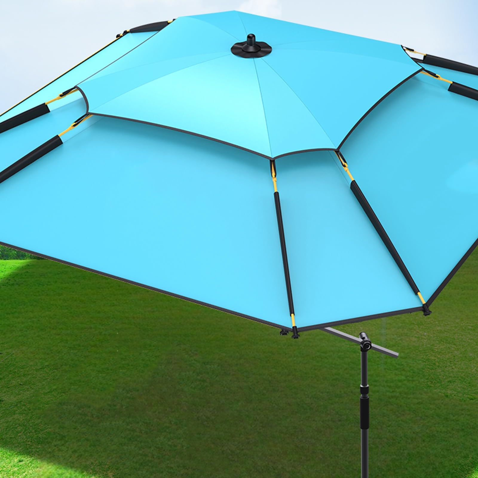 Parasol wędkarski, parasol przeciwsłoneczny na zewnątrz, z przyciskiem nachylenia i korbą, odporny na wiatr, trwały, lekki, oświetlony parasol tarasowy