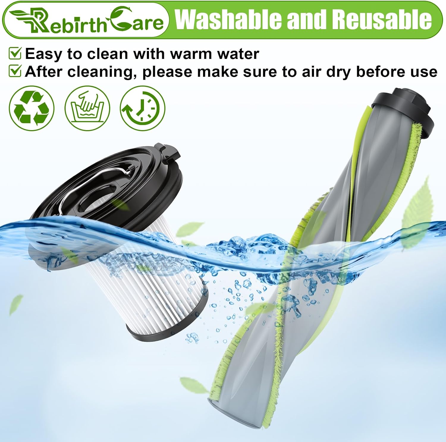 5 Pack Brush Roll and Vacuum Filter Compatible with Bissell CleanView XR 200W / CleanView XR Pet 300W / Powerlifter Turbo Cordless Stick Vacuum, for Models 3789U, 3789X, 3797V, 3797W, 3789, 3797