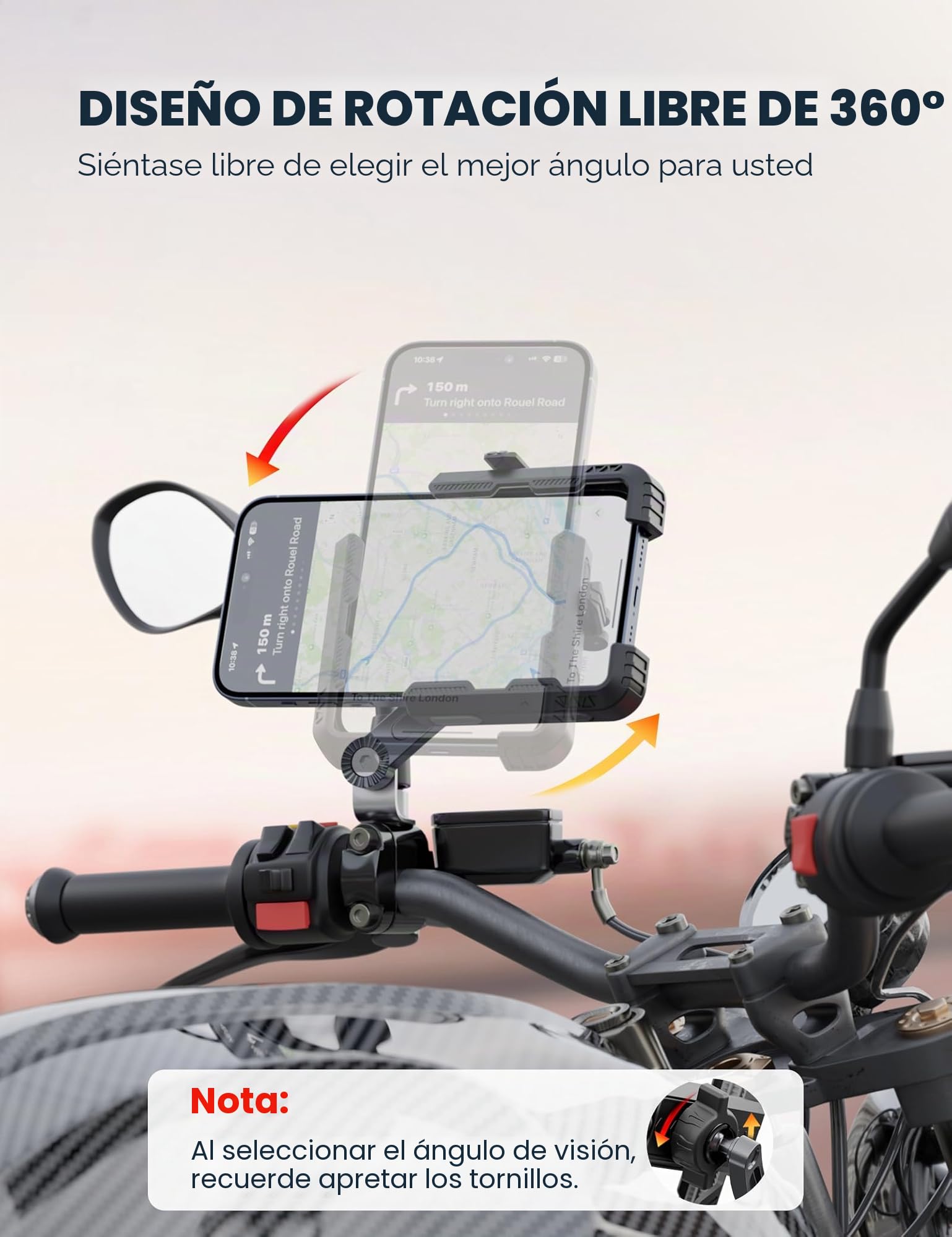 Grefay Soporte Movil Moto [1S Liberación Rápida] Soporte Telefono Moto para Espejo Retrovisor con Rotación 360 para Smartphone de 4.5-7" Pulgadas (Black 1)