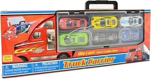 Miniatura 7 de Coche de juguete de camión de transporte accionado por fricción con 6 vehículos fundidos a presión Coche de carreras