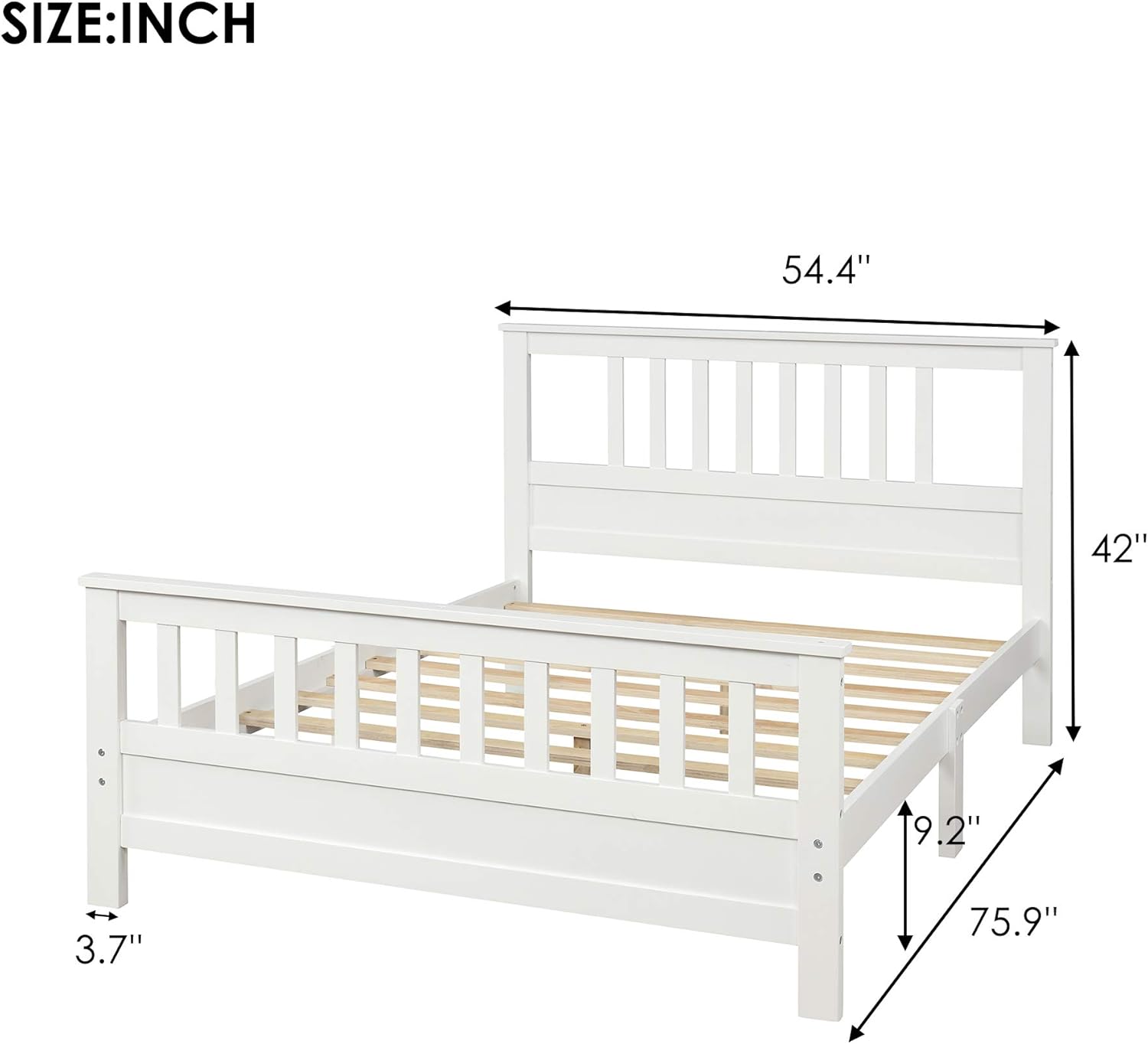 Flieks Full Size Wood Platform Bed with Headboard and Footboard,Full Platform Bed Frame for Kids Teens Adults (White)
