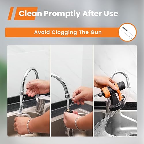 Miniatura 6 de GoGonova Pulverizador de pintura, pistola de pintura HVLP de 700 W con funciones de limpieza y soplado, 4 boquillas y 3 patrones, fácil de limpiar,