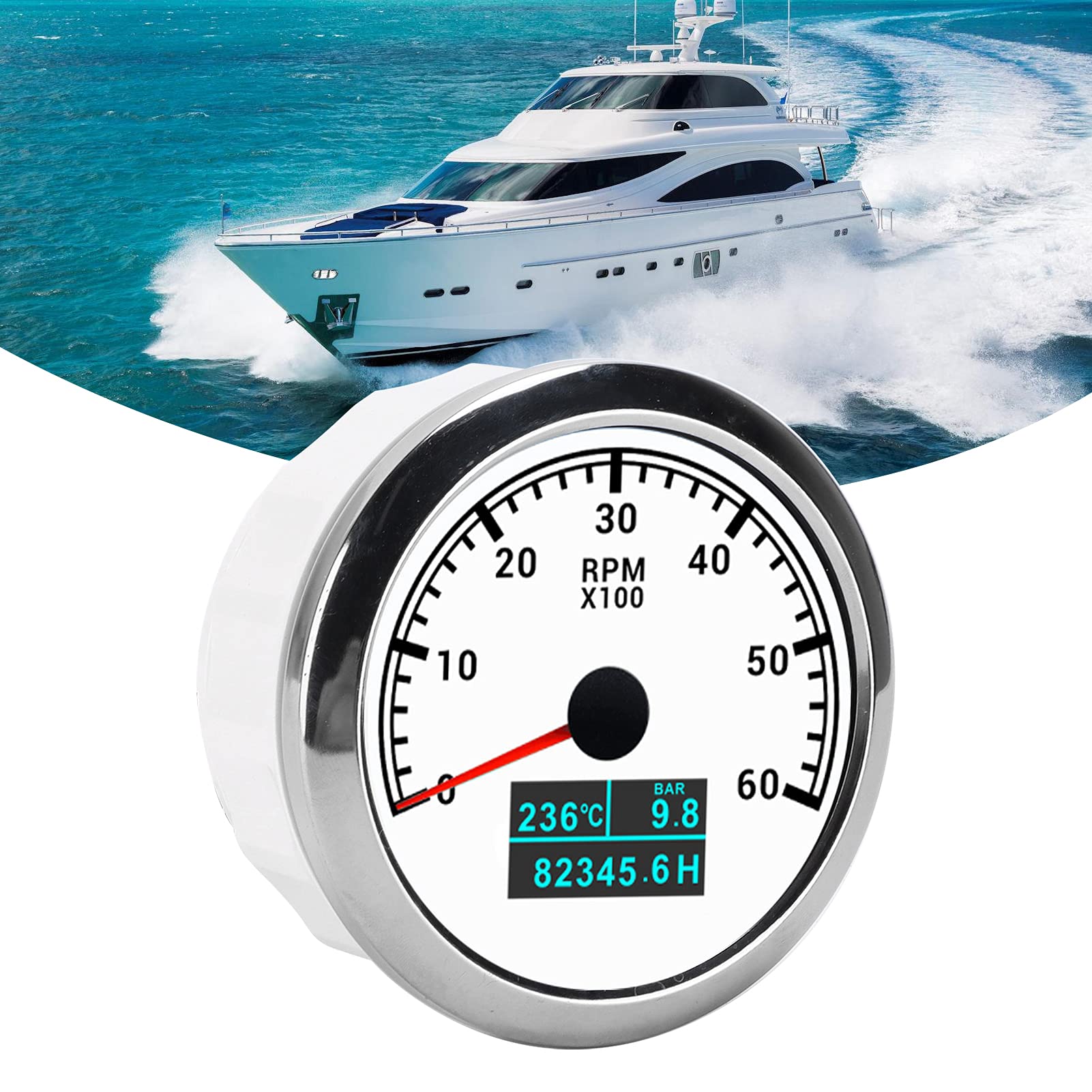 Cryfokt Tachymètre 3-en-1 6000RPM IP67 étanche à L'eau pour Voiture