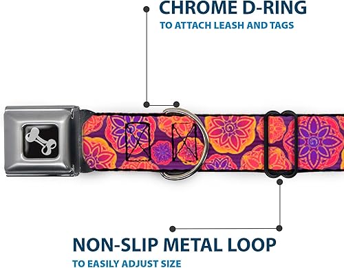 Miniatura 5 de buckle-down 13 – 18" Boho Mandala morados/Naranjas/PINKS perro collar HUESO, Wide pequeñas