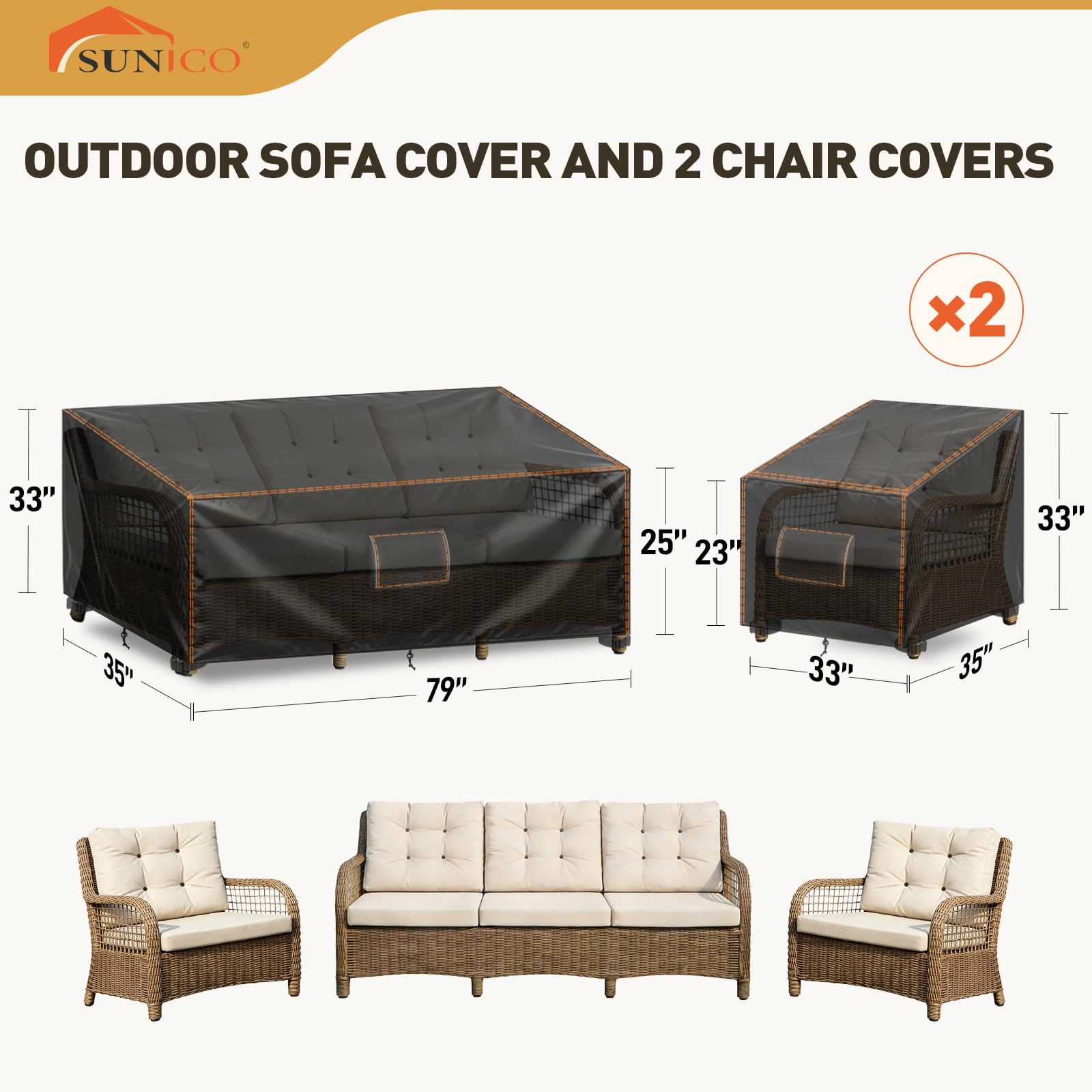 SUNICO Patio Furniture Covers - Waterproof & UV Protection -2