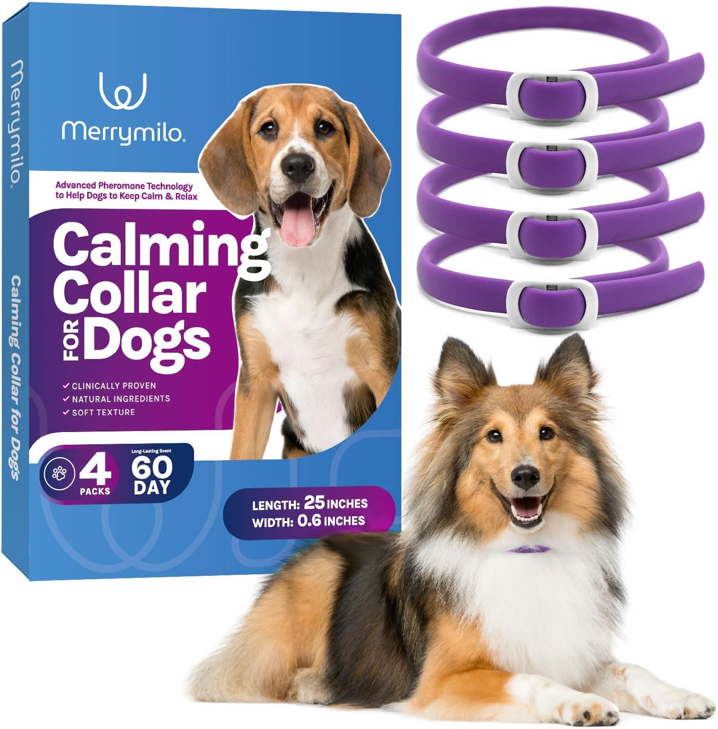 Calming Collar for Dogs - Adjustable Separation Anxiety Relief Dog - 60 Days Sustained Release of Pheromones for Small, Medium, and Large Dog Breeds, 4 Packs