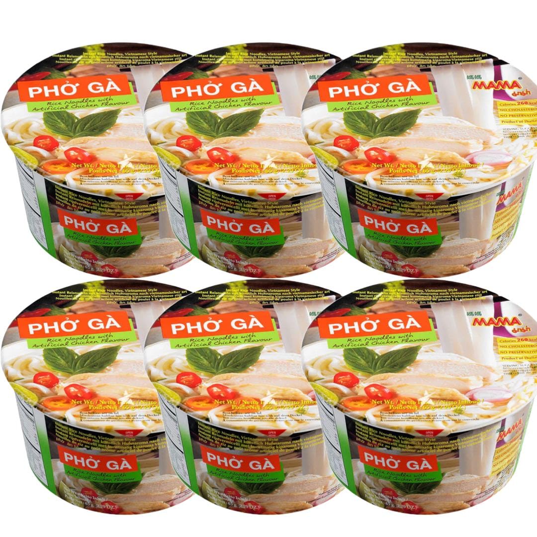 MAMA PHO GA Instant Chicken Flavour Rice Noodle Bowl Noodles Soup 65g (6 Bowls)