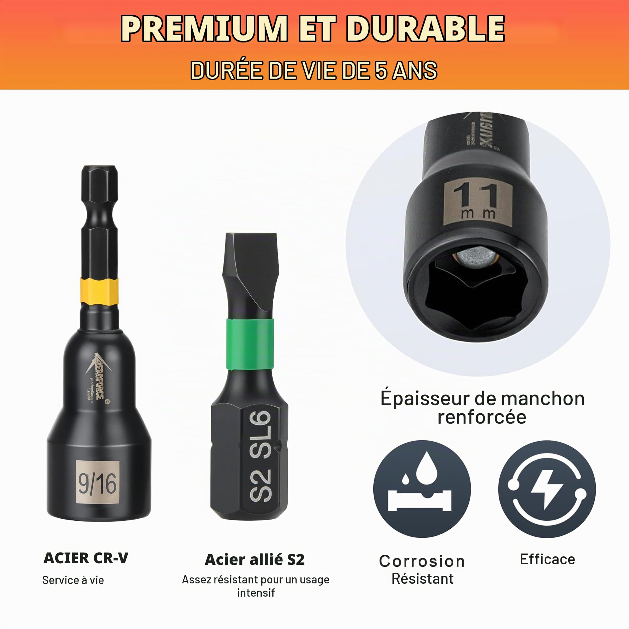 AEROFORCE Ensemble de 74 pièces de tournevis magnétiques avec embouts, ensemble d'embouts à choc avec tige hexagonale de 1/4", tournevis SAE et métriques en acier Cr-V avec embouts à aile, adaptateurs