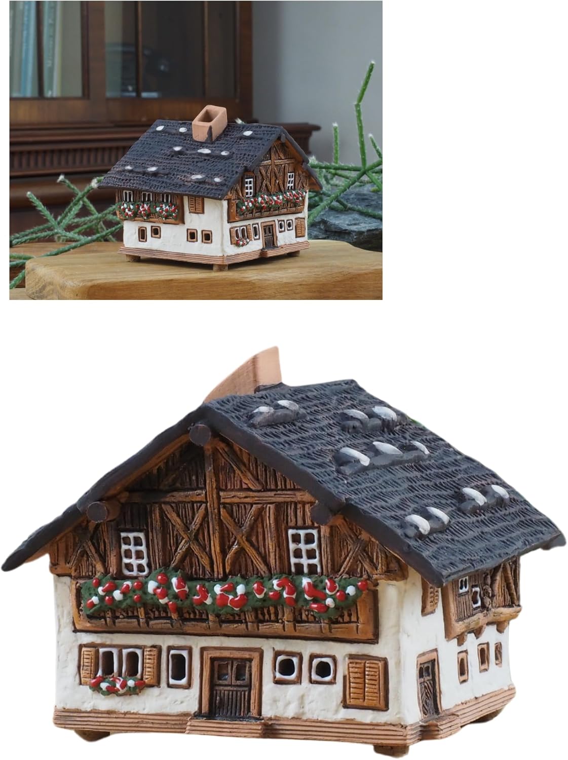 Ceramic Houses and Villages Collection - Handmade House Art Cone Incense Holder Room Decoration Handcrafted Collectible Miniature Wooden House in The Alps, Germany R280