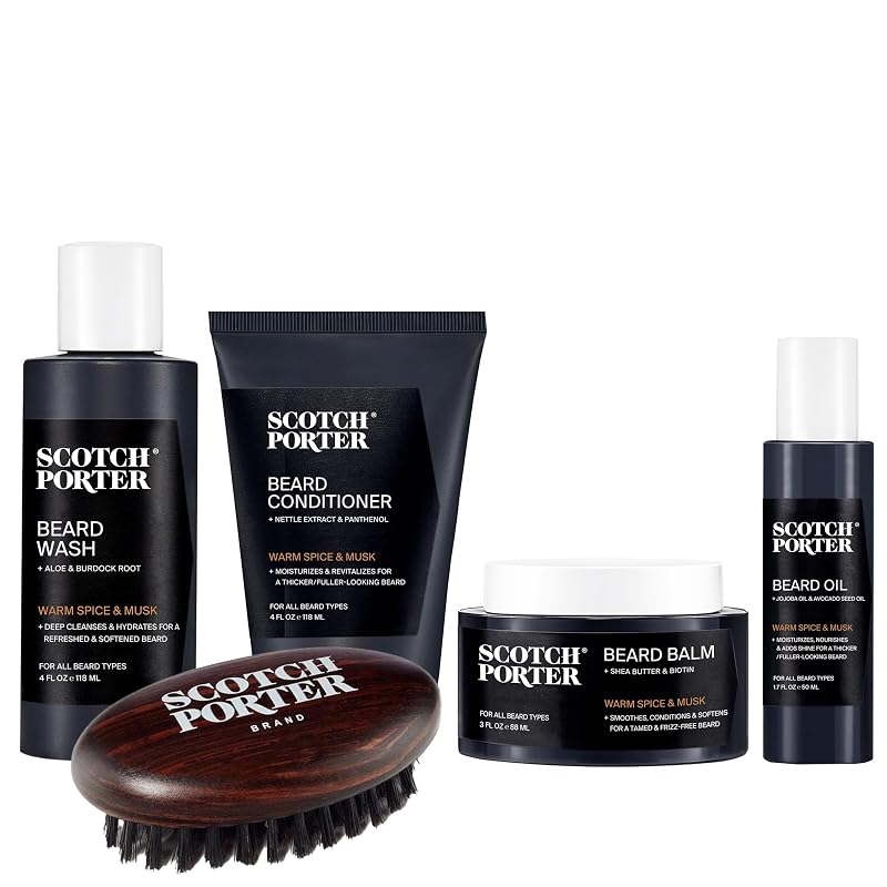 Scotch Porter Kit para Cuidados da Barba com Lavagem, Condicionador, Bálsamo, Óleo e Escova