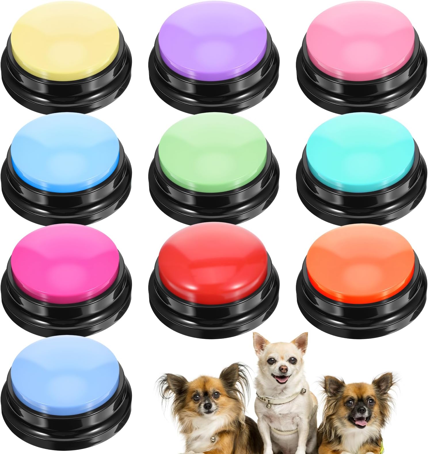 Kifmurase 10Pcs Voice Recording Button, Dog Buttons for Communication Pet Training Buzzer, 30 Second Record & Playback, Funny Recording Clickers for Pet, Classroom, Office, Home (10 Colors)