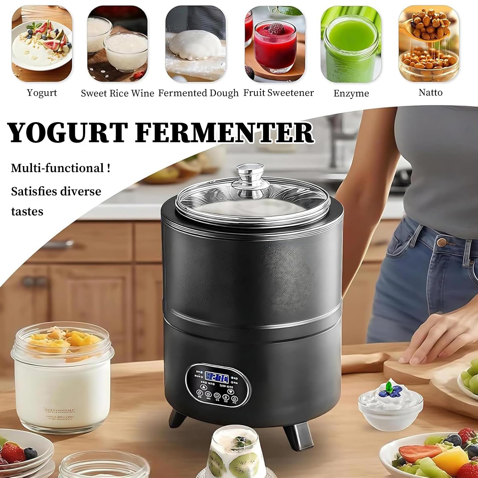 Máquina de fermentación de yogur, máquina de yogur de 8 litros con temporizador, temperatura constante de 360°, fermentador casero para yogur y vino de arroz dulce