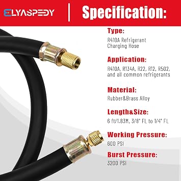 Upgraded 1/2 HVAC Vacuum Hose, High-Flow Vacuum Certified Refrigerant Hose