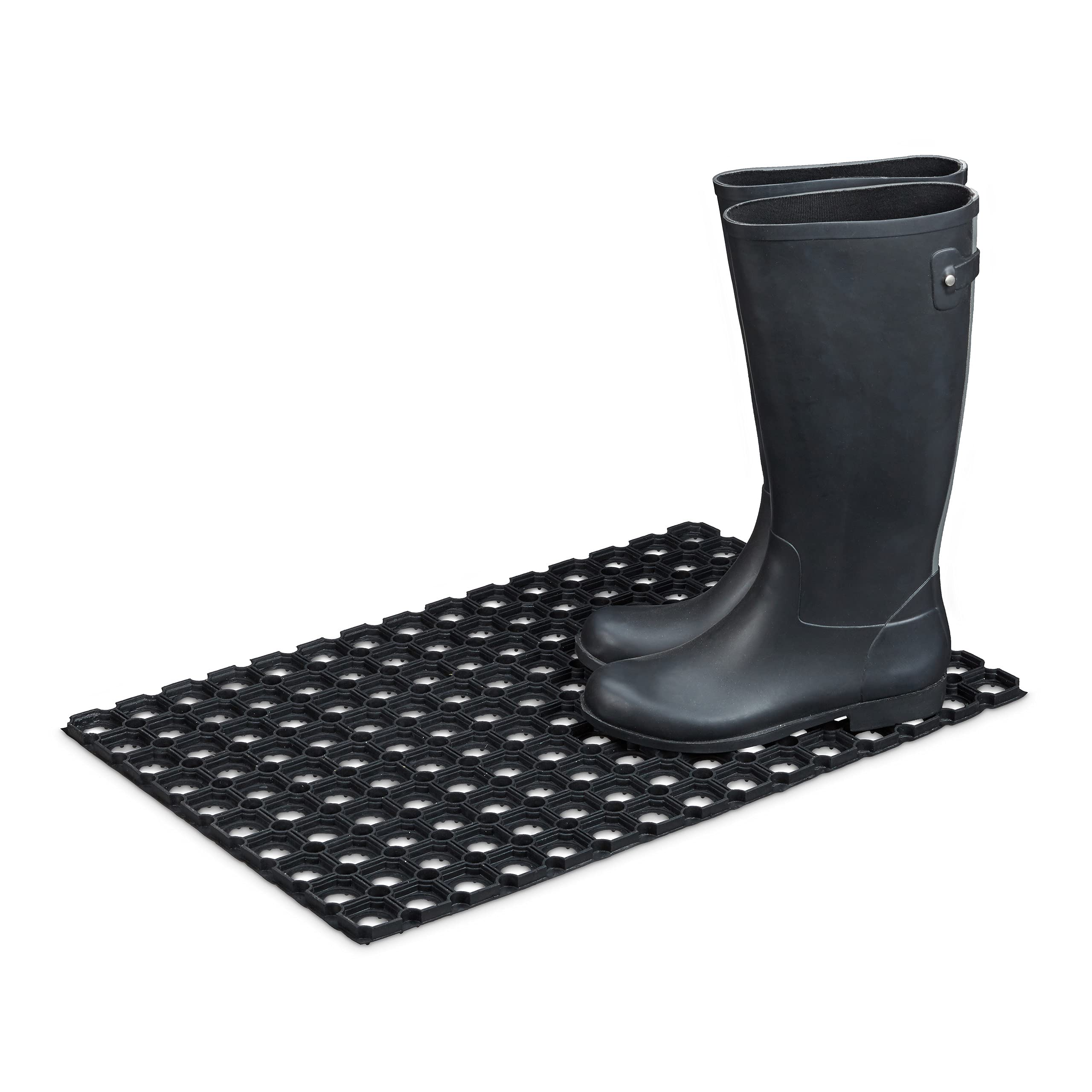 Relaxdays deurmat rubber, 40 x 60 cm, rechthoekig, antislip, weerbestendig, voor binnen en buiten, schoonloopmat, zwart