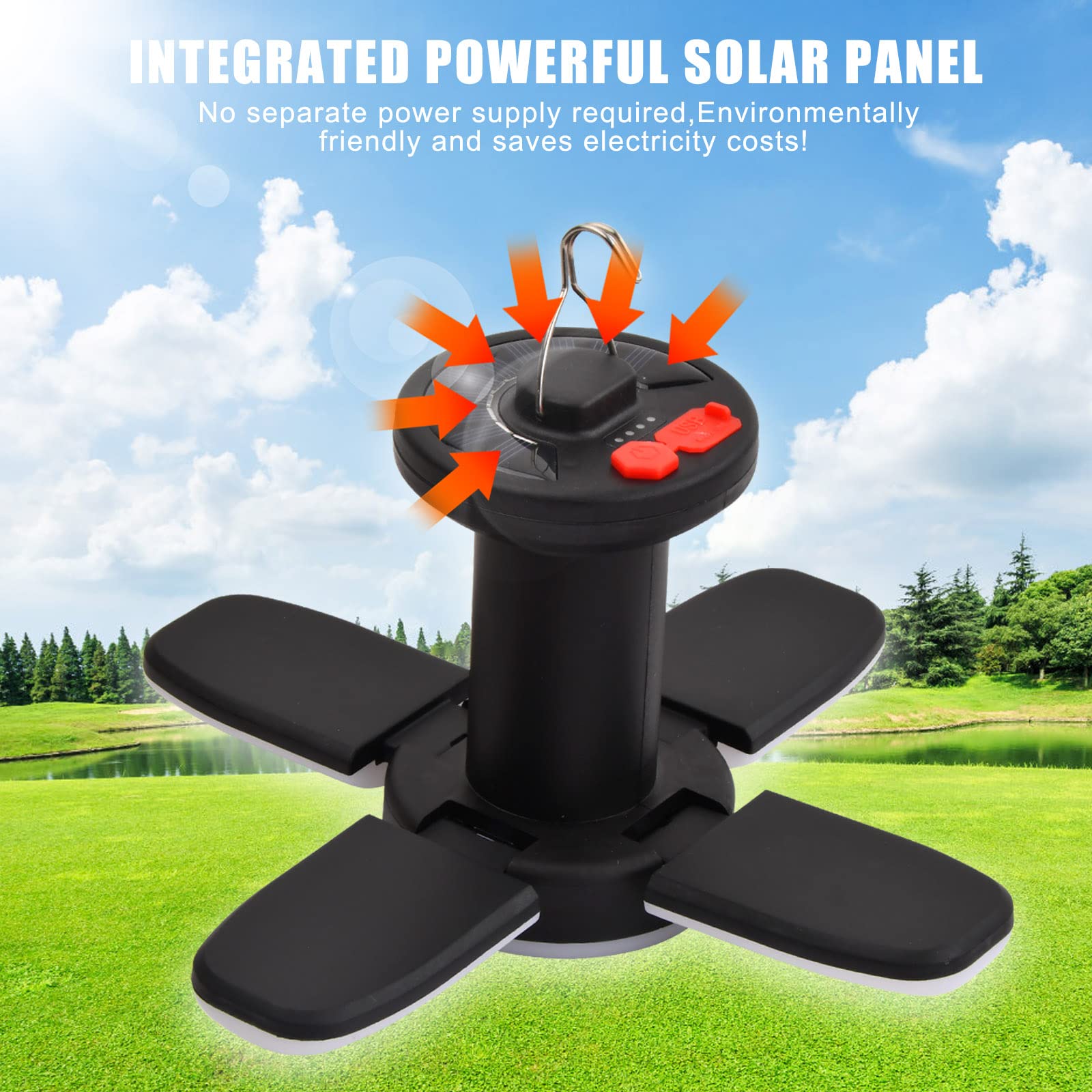 Lampada da Campeggio Solare con Gancio, Impermeabile Lanterna da Campeggio Ricaricabile, 6 Modalità Pieghevole Luce da Campeggio a LED, Lampada da Tenda Portatile per Escursionismo Pesca Giardino