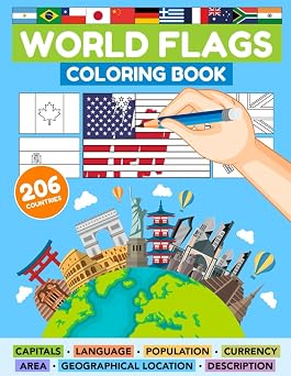WORLD FLAGS COLORING BOOK 206 COUNTRIES All Countries of the World Activity Book | Geography for Kids and Adults | Discover all the flags of the world