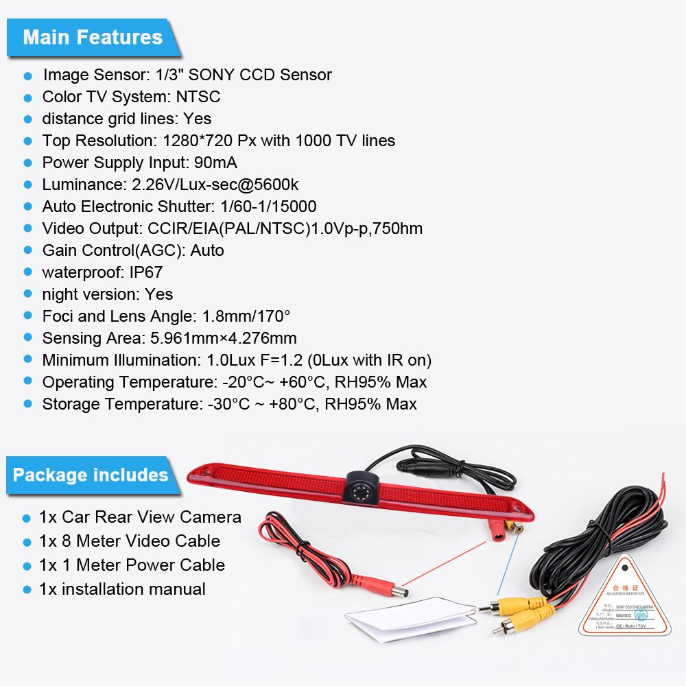 Pantalla TFT LCD de 4.3 Pulgadas Monitor de Coche + HD CCD Transporter Van Nocturna IR Luz Freno Cámara de Marcha Atrás Visión Trasera Coche para Mercedes Sprinter W906/ VW Crafter Multivan Caravelle