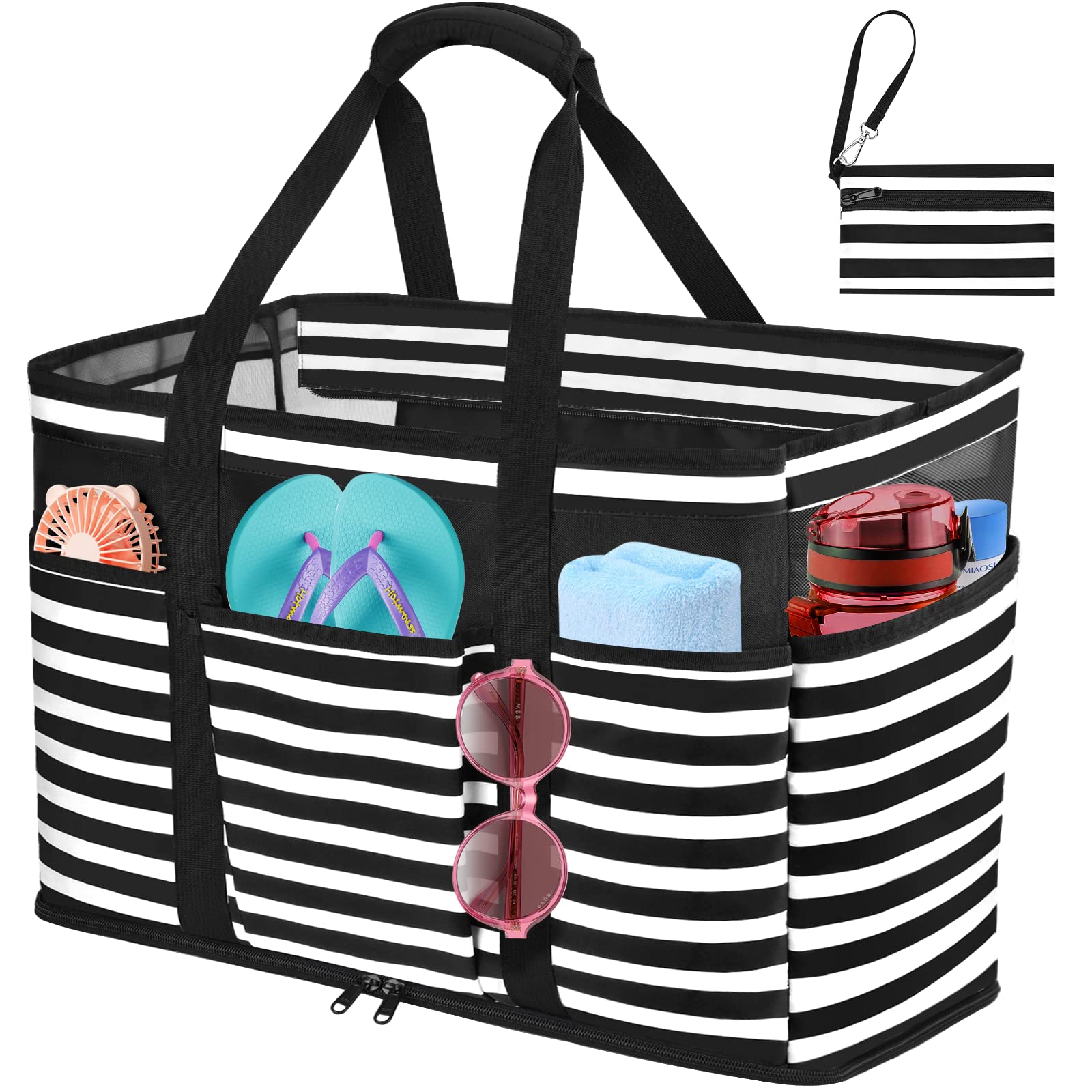 JUYANO Bolsa de Playa Grande XXL Familiar Bolso Playa Mujer con Cremallera Shopper Bolso de Tote Hombro de Malla para Playa Viaje Compras Gimnasio 50x20x35cm