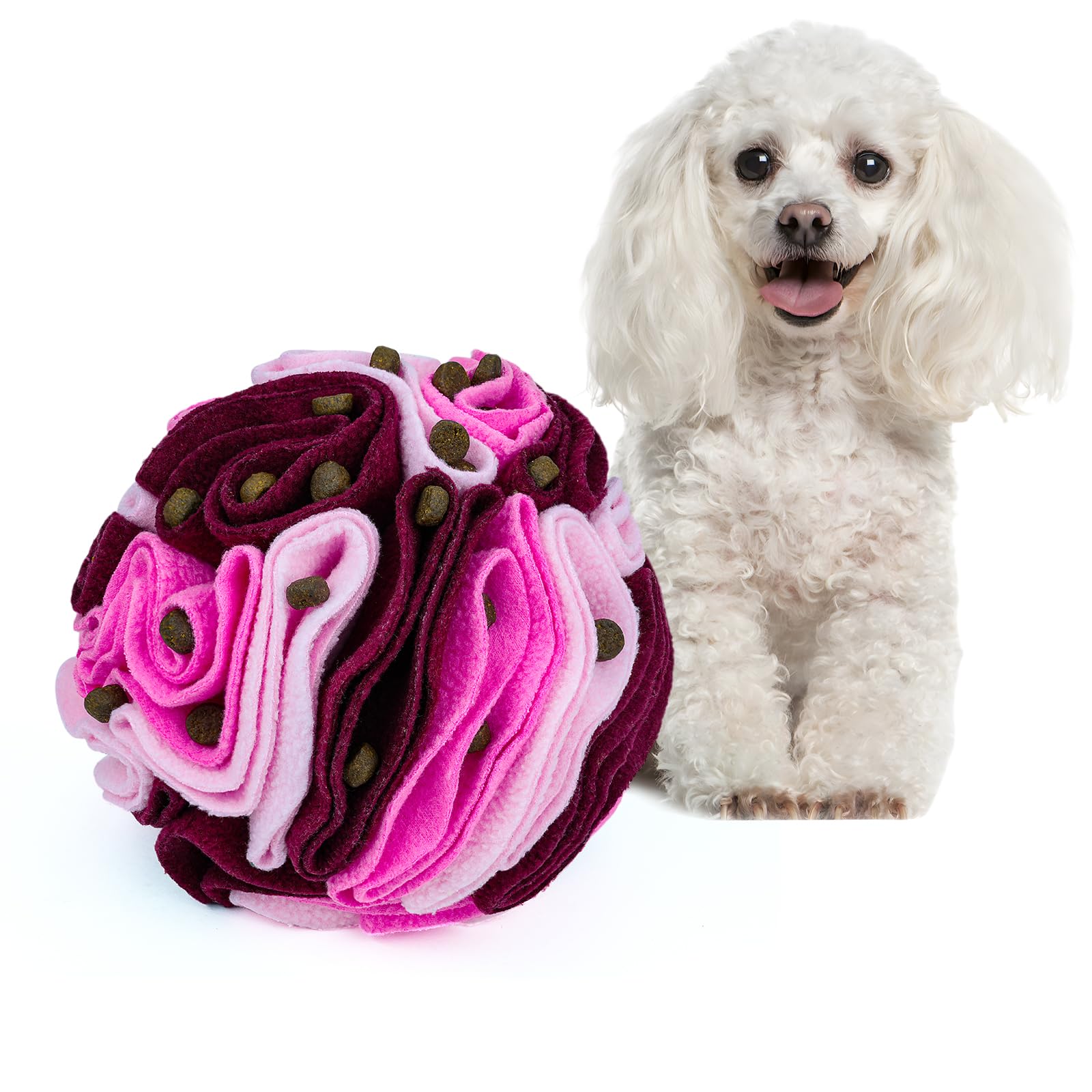 Larimuer Pet Snuffle Ball, Puzzle Sniffing Interactive Dog Ball for Blind Dogs Training Stress Relief Dog Enrichment Toys Treat Machine Washable (Fantasy Pink, 10cm)