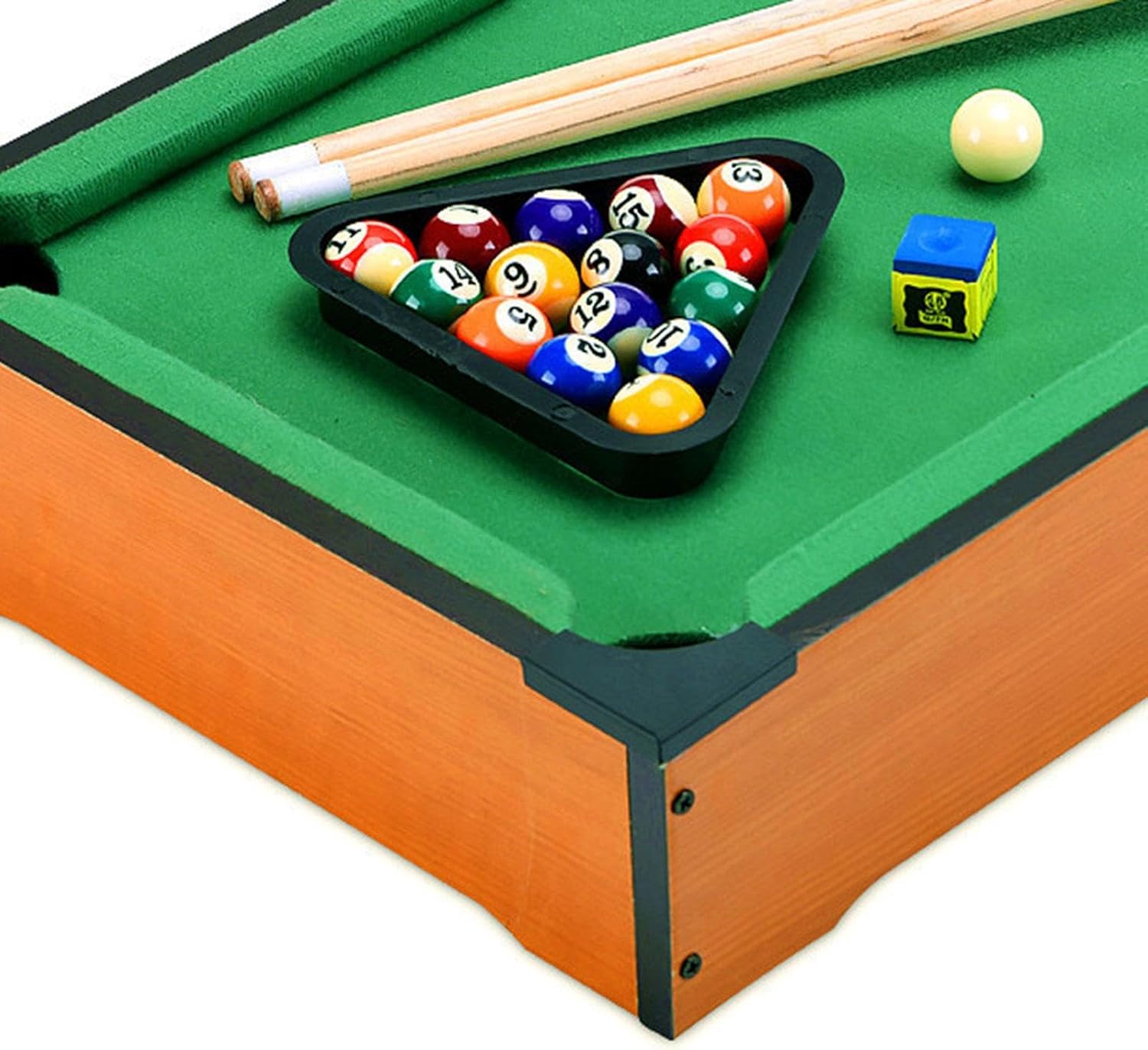 SM SunniMix Mini Tabletop Pool Set Wood Balls Cues Portable Snooker Miniature Billiard Game for Desktop Game Room Living Room Travel Kids
