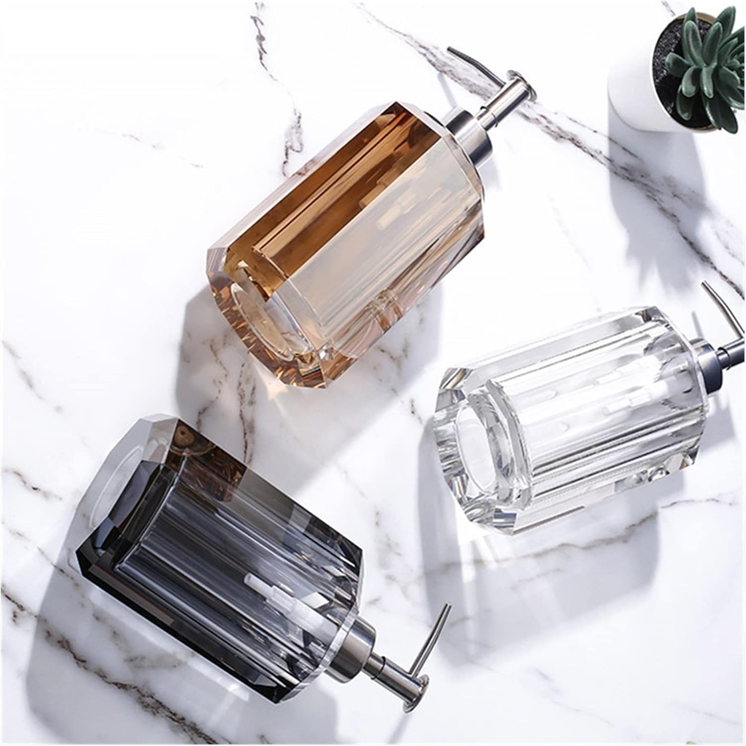 Shower Dispensers 1Pc Light Luxury Liquid Soap Dispenser Crystal Transparent Shower Gel Shampoo Dispensing Bottle Container Bathroom Accessories Lotio(A)