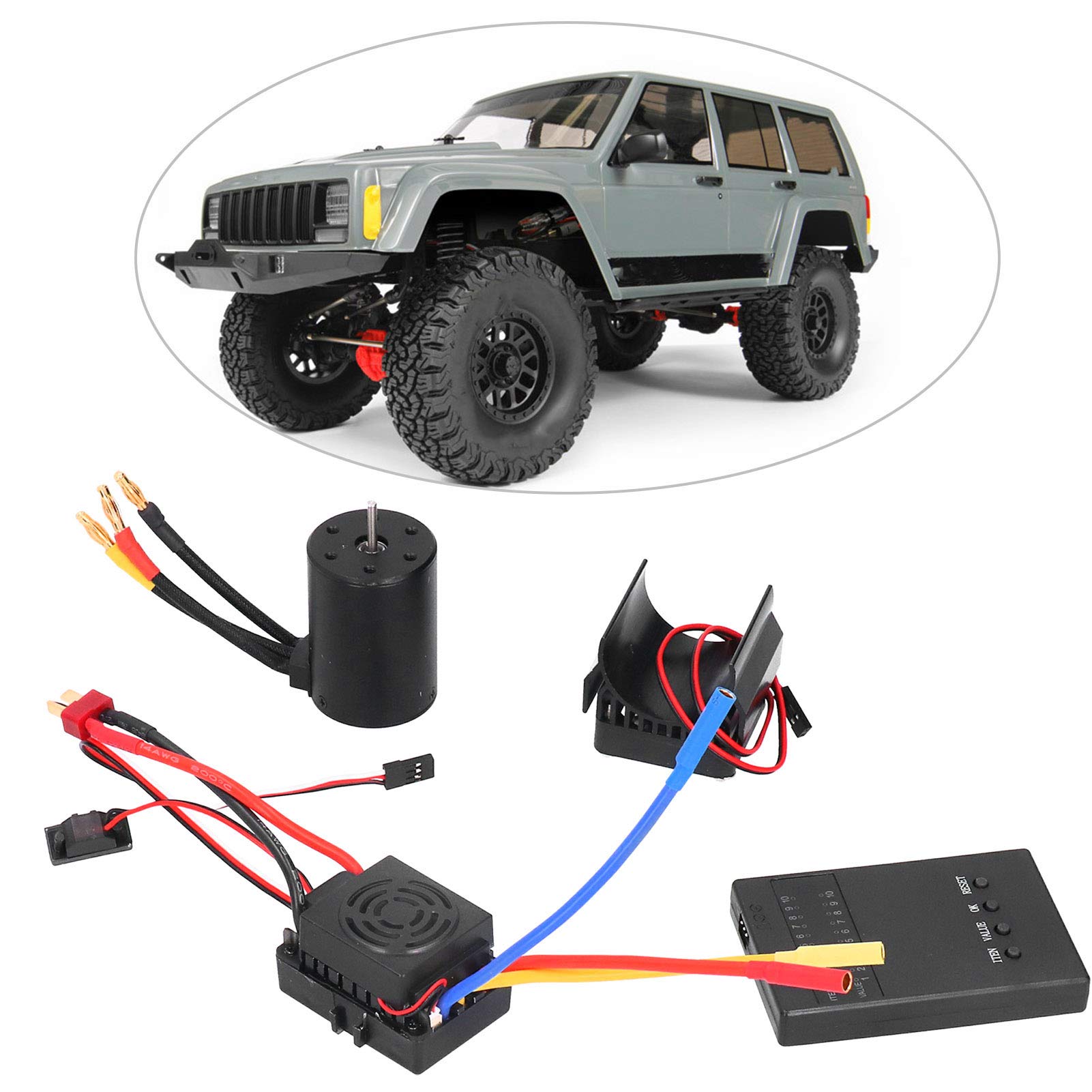 3650 3100KV Bürstenloser Motor, 60A ESC Wasserdichter Motor, Leichter mit Programmierkarten-Kühlkörper, Ideal für 1/10 RC Car SCX10