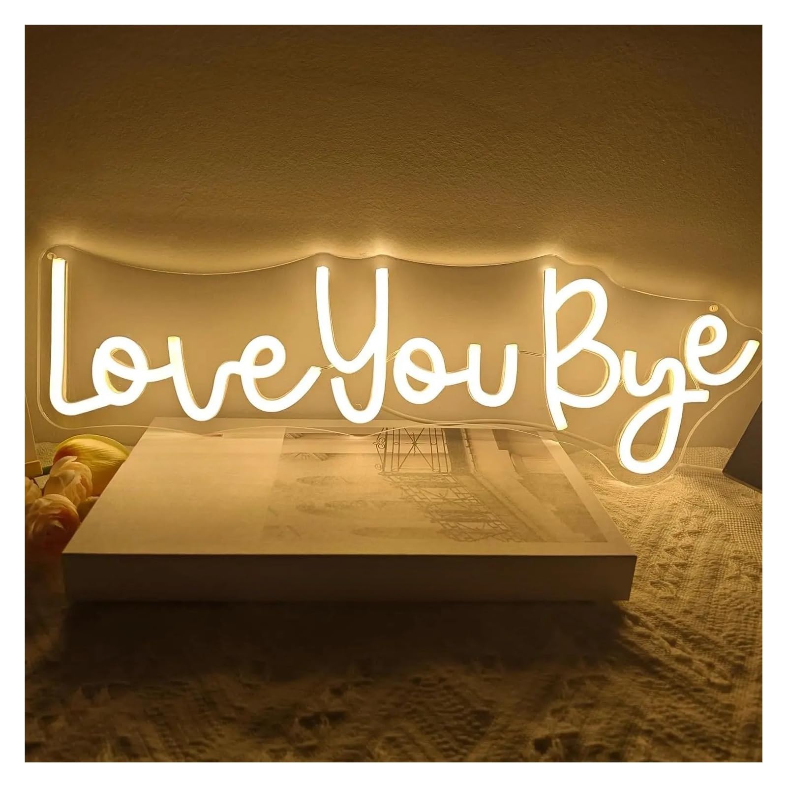 SHOUXI Sign Lamp Love You Bye Neon Sign Light Dimmable USB Powered for Birthday Wedding Engagement Party Room Home Wall Decor 47.5cmx15cm