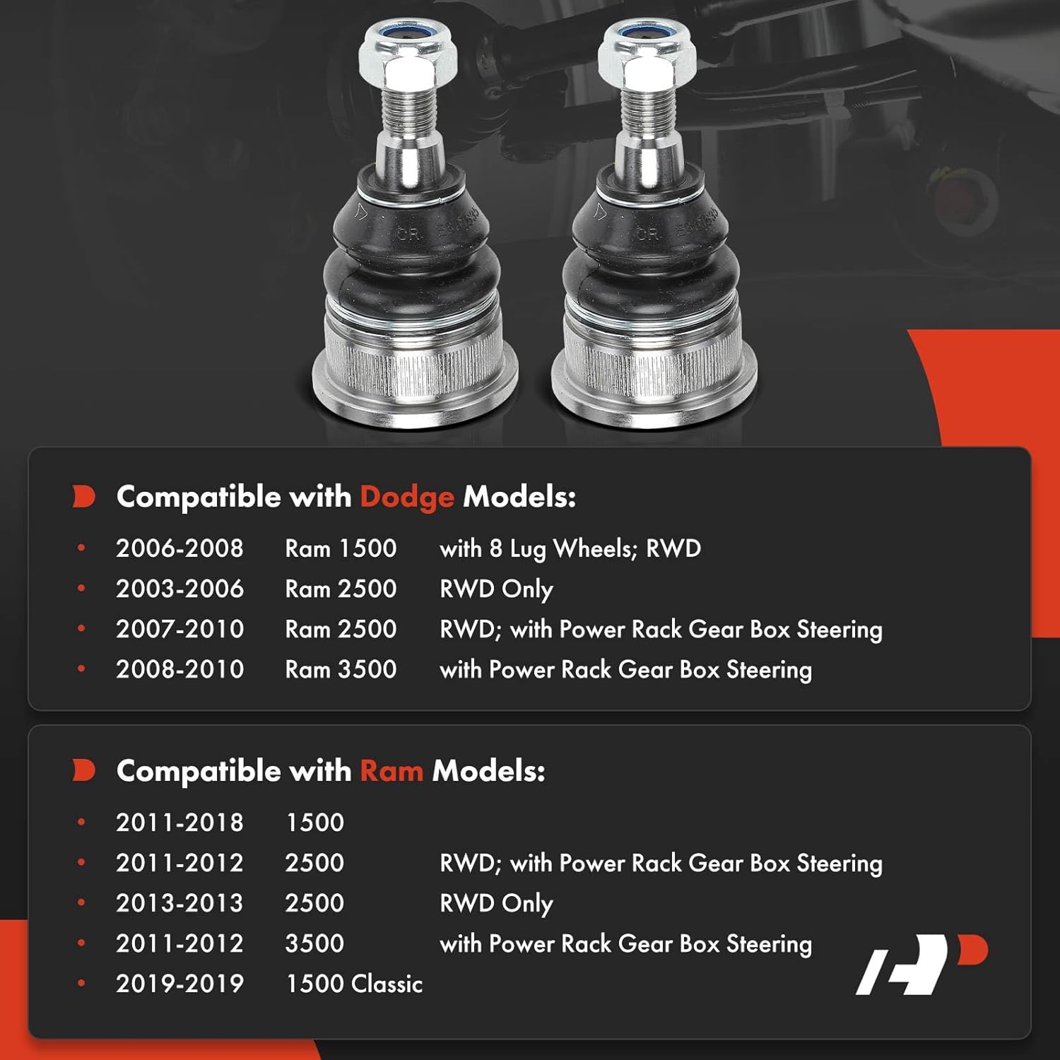 A-Premium 2 x Front Upper Ball Joint, Compatible with Ram 1500 2011-2018, 1500 Classic 2019, 2500 2011-2013, 3500 2011-2012 & Dodge Ram 1500 2006-2008, Ram 2500 2003-2010, Ram 3500 2008-2010