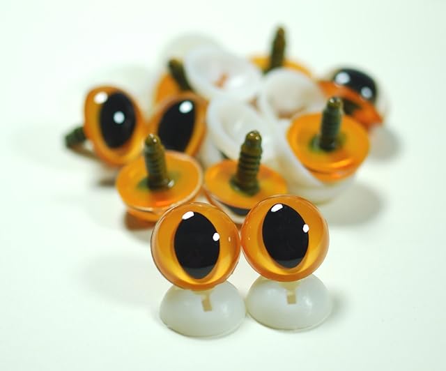 celloexpress Pack of 5 Pairs - CATS Orange Eyes with Plastic Backs - 18mm - Safety Eyes for Soft Toy or Teddy Bear Making