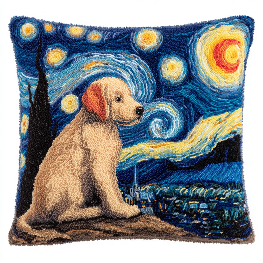 Kitquiver Animal Latch Hook Cushion Kits Labrador Retrievers and The Starry Sky Cross Stitch Pillowcase Making Kits,DIY Latch Hook Rug Kit Embroidery 17x17In