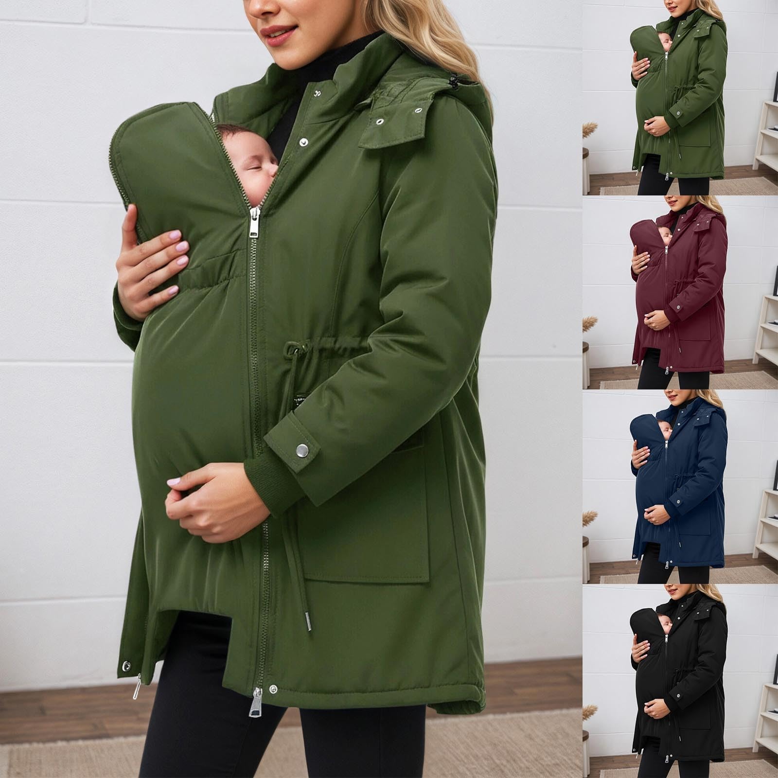 Generico Cappotto premaman da donna 3 in 1 ispessito Outwear foderato in pile cappotto invernale caldo con cappuccio