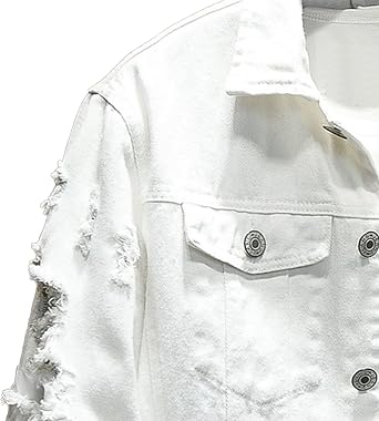 Men's Distressed Ripped Denim Jacket Long Sleeve Button Down Trucker Jacket Casual Holes Washed Jean Coat