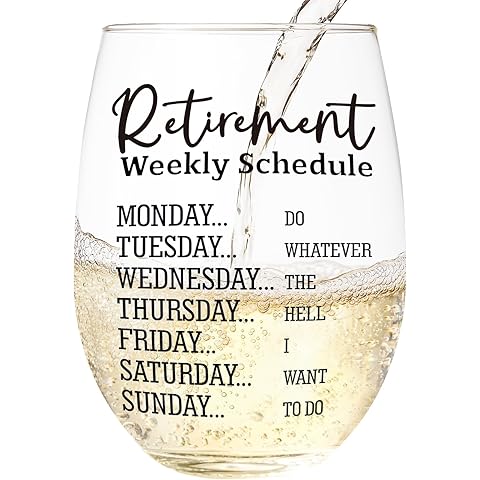 LITTLEBIGGER Retirement Gift for Woman – 15 Oz Wine Glass, Dishwasher Safe, Scratch-Resistant, Funny Weekly Schedule, Retirement Gifts for Women, Mom, Aunt, Friend, or Coworkers, Christmas gifts